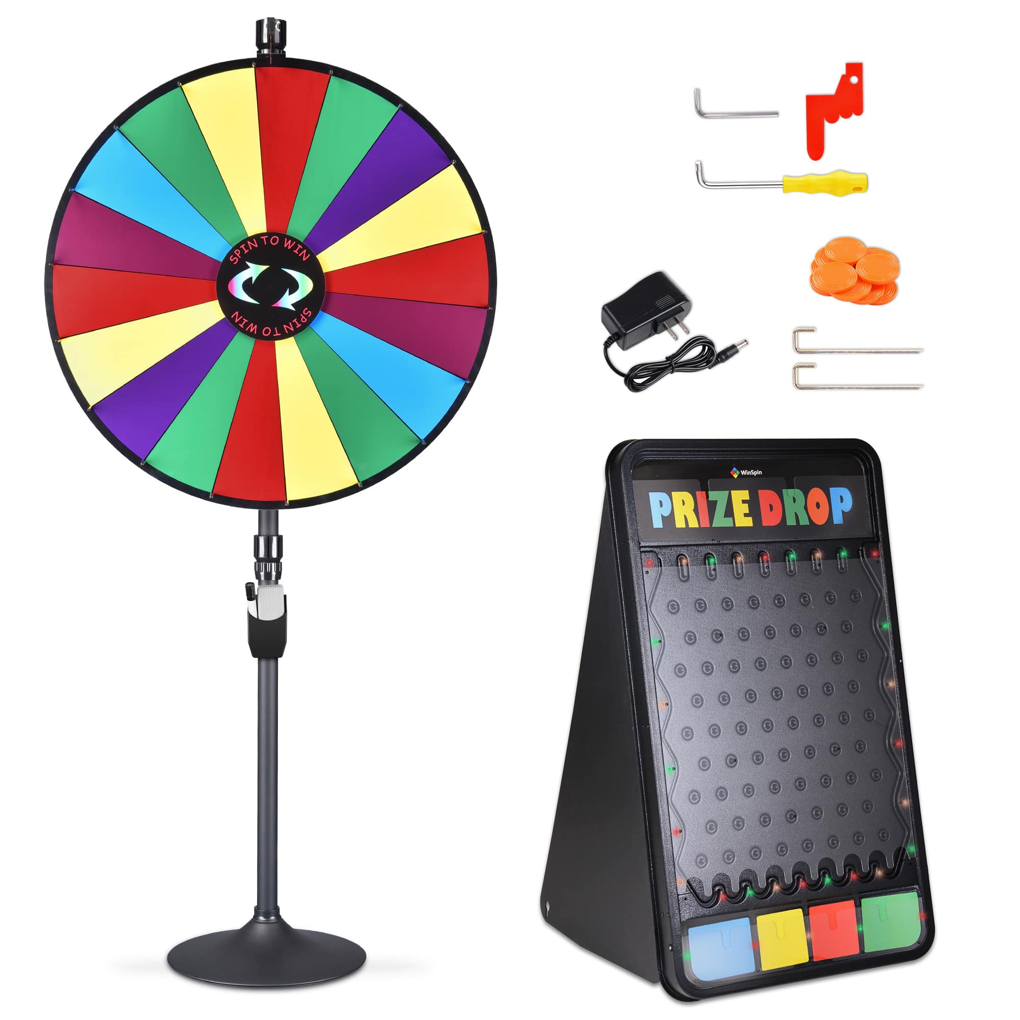 Yescom 35PRWPDG002-3641L-LO WinSpin 36IN Dual Use 18 Slots Prize Wheel Prize Drop Game Board Kit with LED Light