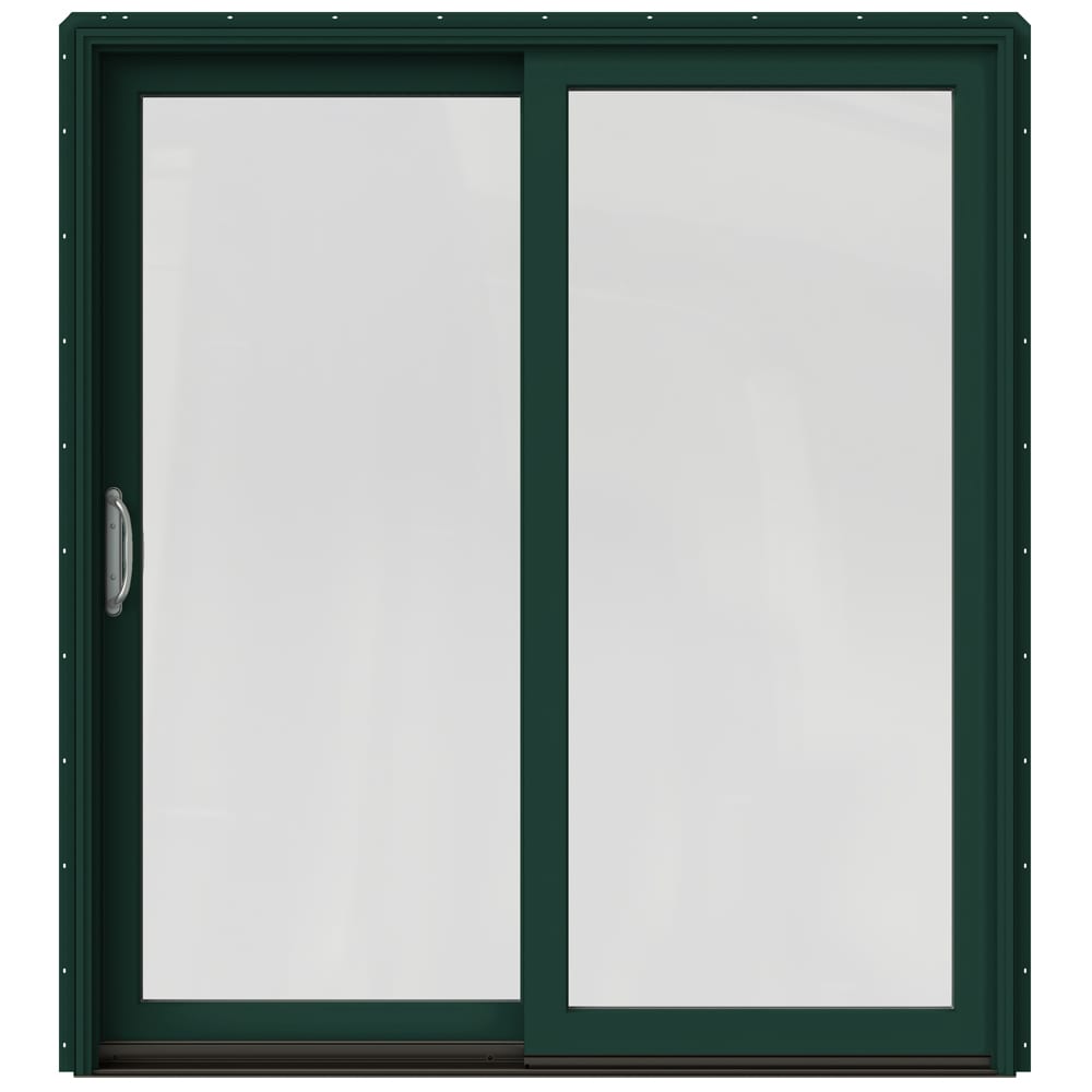 JELD-WEN LOWOLJW220100125 72-in x 80-in Low-e Argon Hartford Green Clad-wood Sliding Left-Hand Sliding Double Patio Door Screen Included