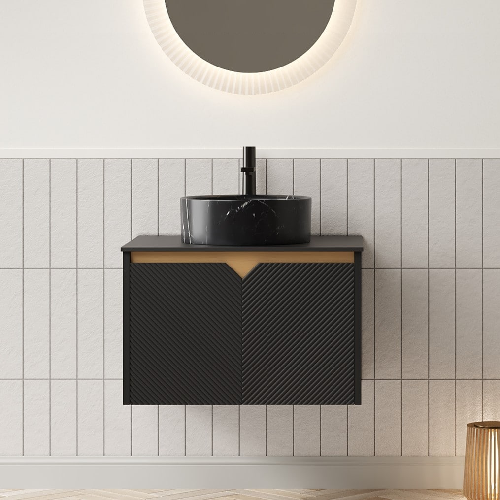 Vynxaria 24-in Black Vessel Single Sink Floating Bathroom Vanity with ...