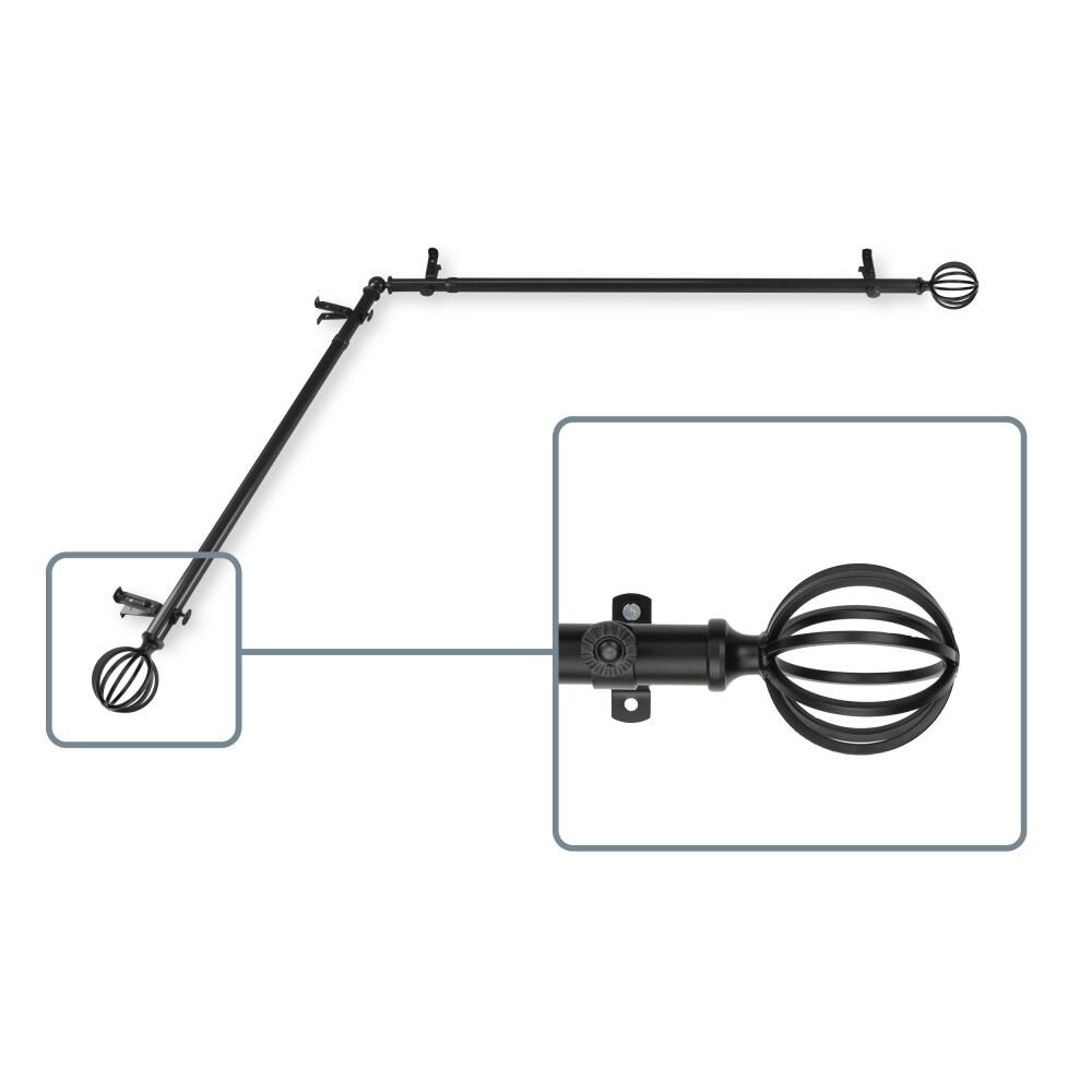 Hart & Harlow L4862-282CR Cooper 13/16-in 28-in to 48-in Black Steel Corner curtain rod with Finials