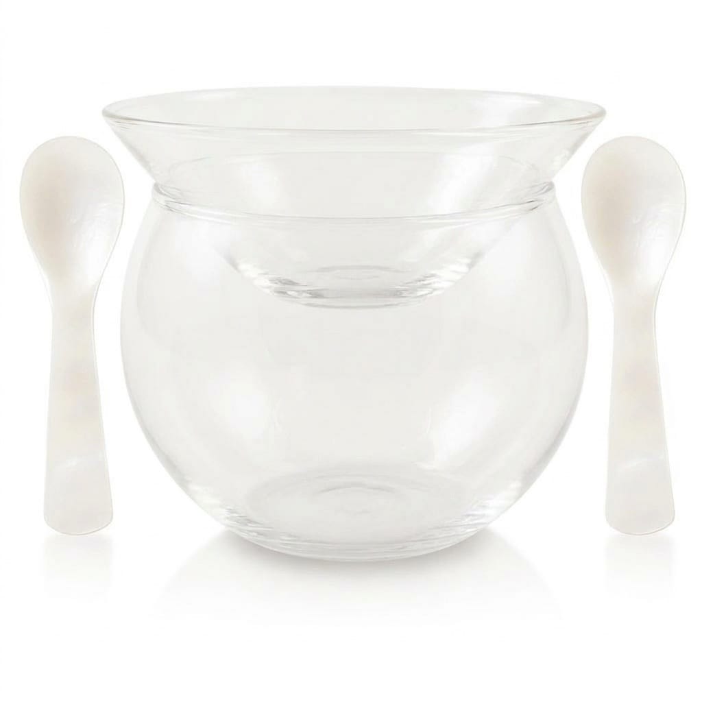 Aoibox  Glass Caviar Chiller Serving Set with Crystal Bowl Chiller Base and 2 Mother of Pearl Spoons for Home