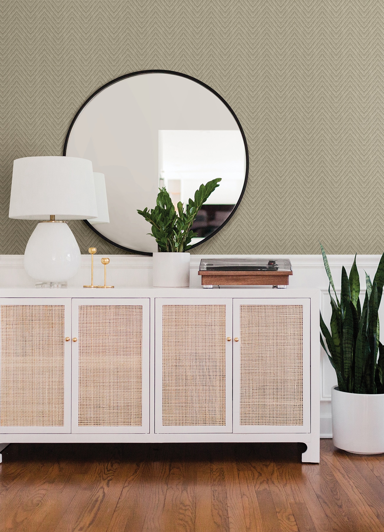 Neutral Faux Grasscloth Chevron Wallpaper with 3D Texture
