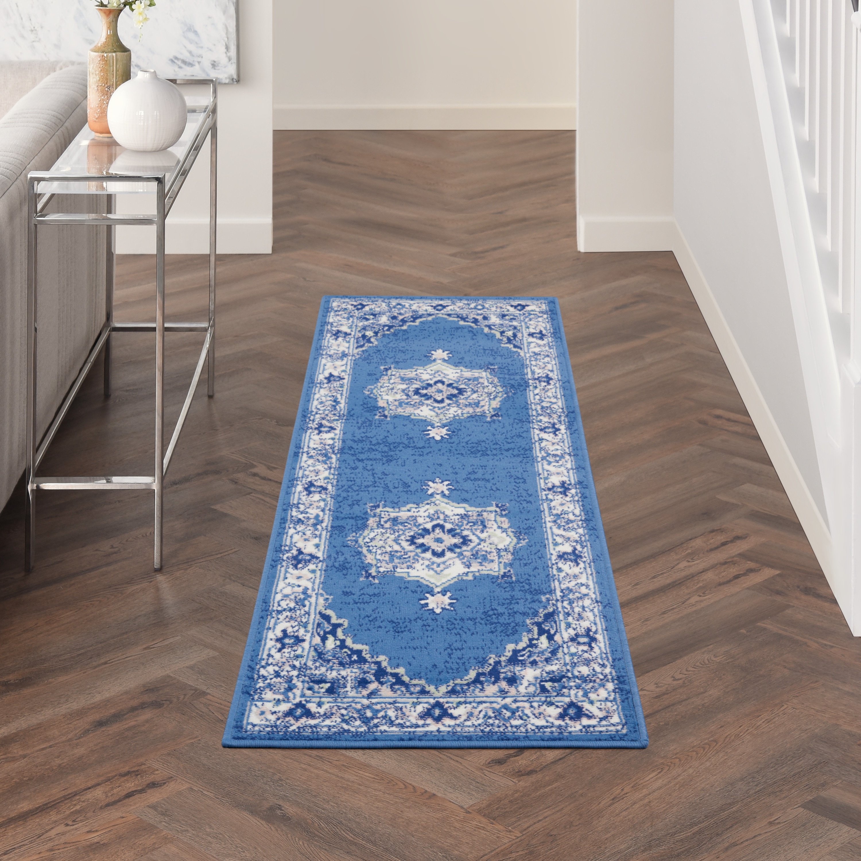 Nourison 99446831545 Whimsicle 2 x 6 (ft) Loomed Polypropylene Navy Rectangular Indoor Medallion Runner rug