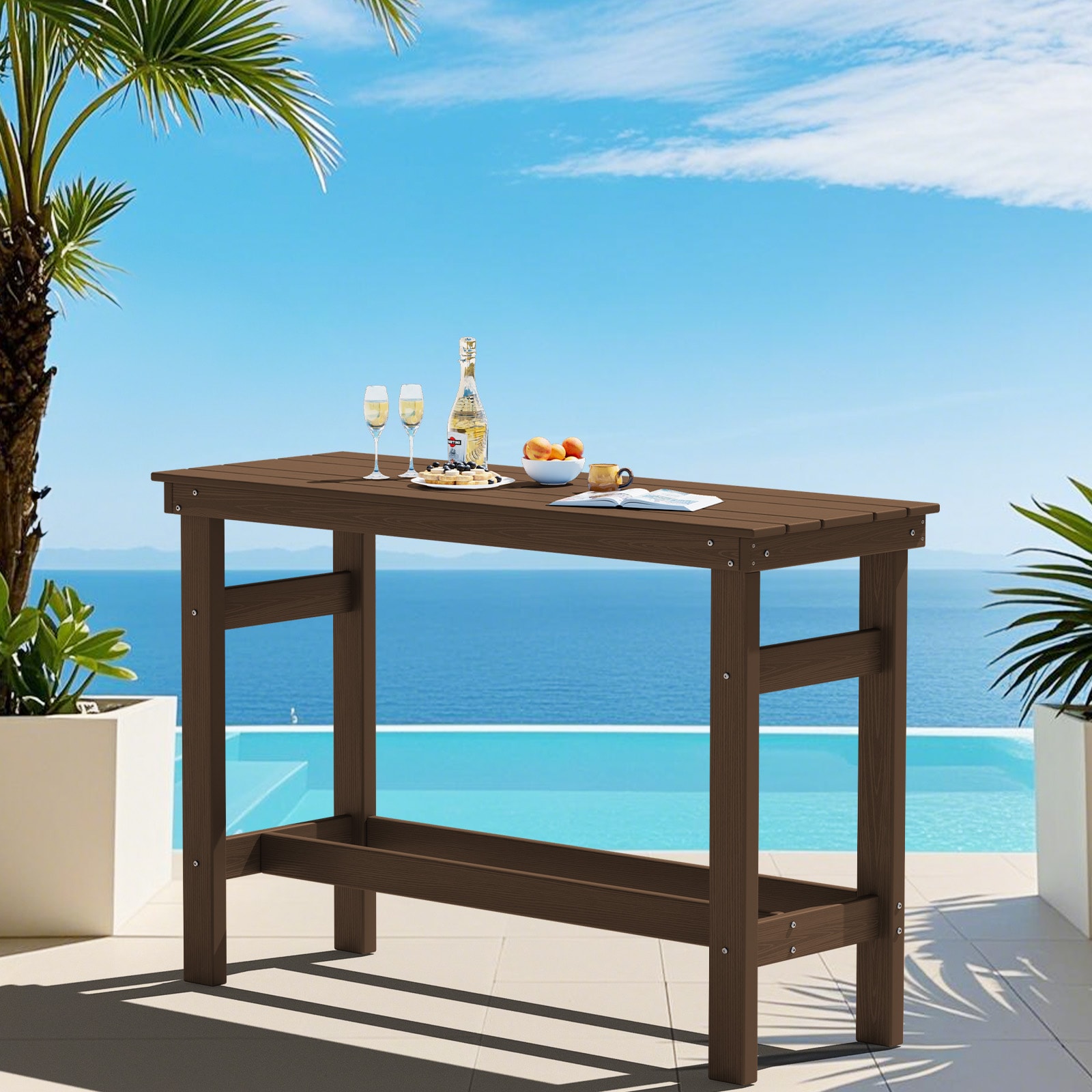 JEAREY All-Weather Rectangle Tall Bar Table for Patio Rectangle Outdoor Bar height Table 19.8-in W x 60.3-in L