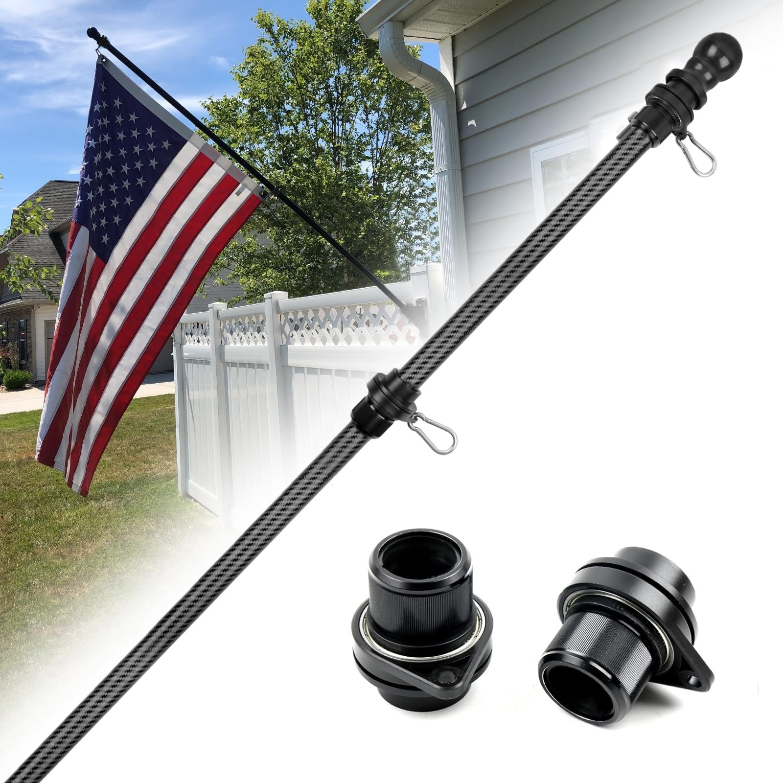 Lukvuzo 6 Foot Carbon Fiber Flag Pole Adjustable 5 Piece Set Rust Free ...