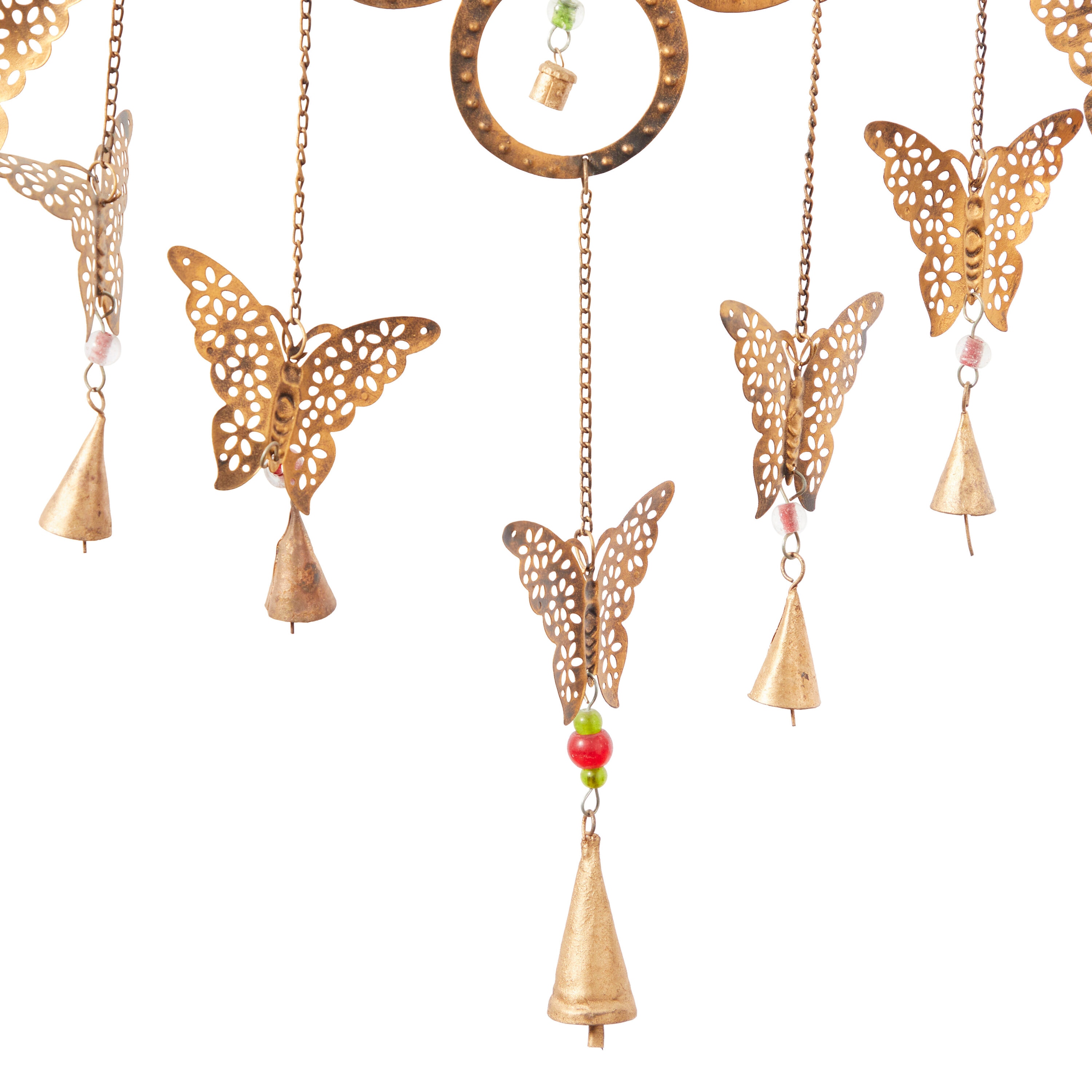 Brass Butterfly Wind Chime with Beads and Bells