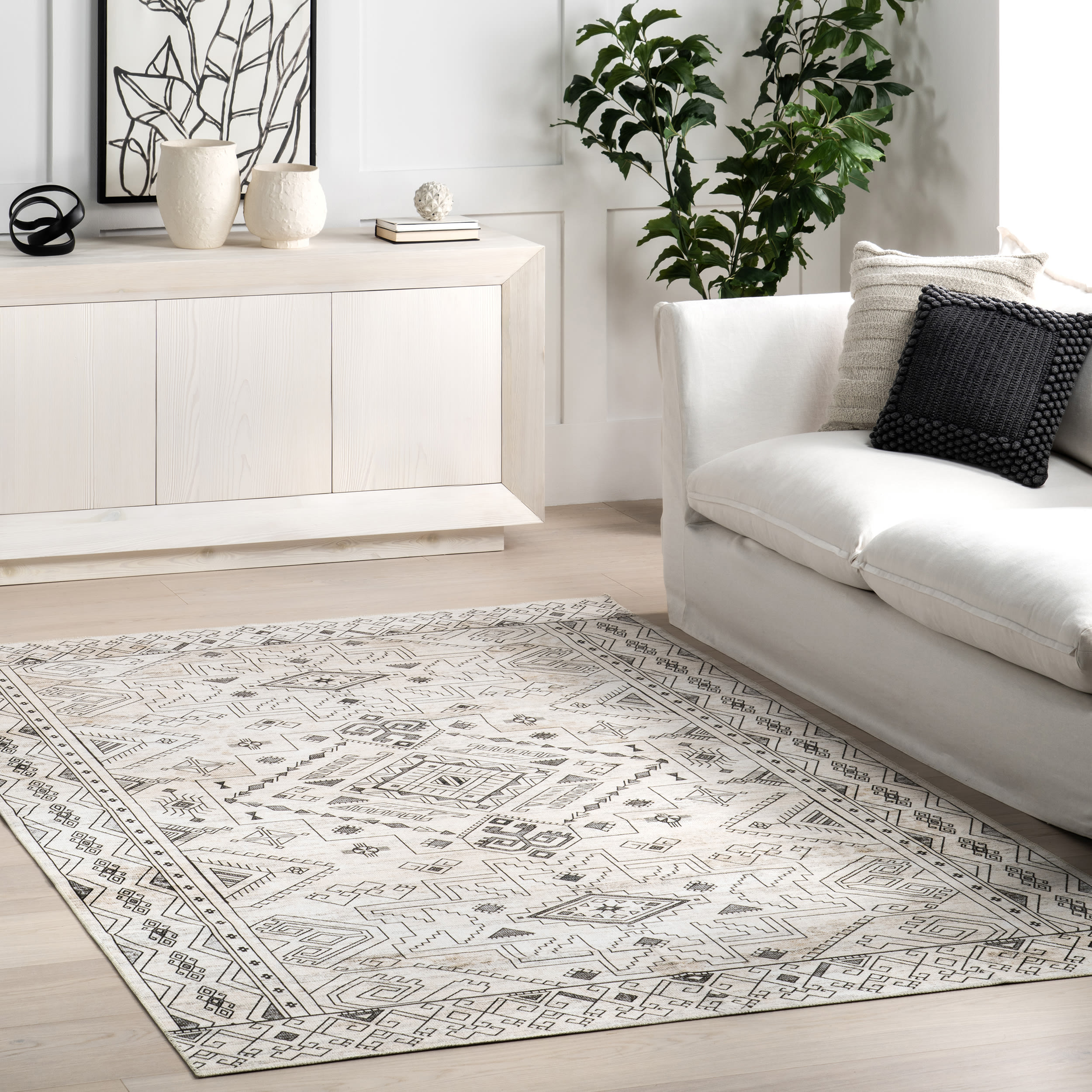 nuLOOM BIRV61A-8010 Revel 8 x 10 (ft) Loomed Polyester Light Gray Rectangular Indoor Geometric Southwestern Machine washable Area rug