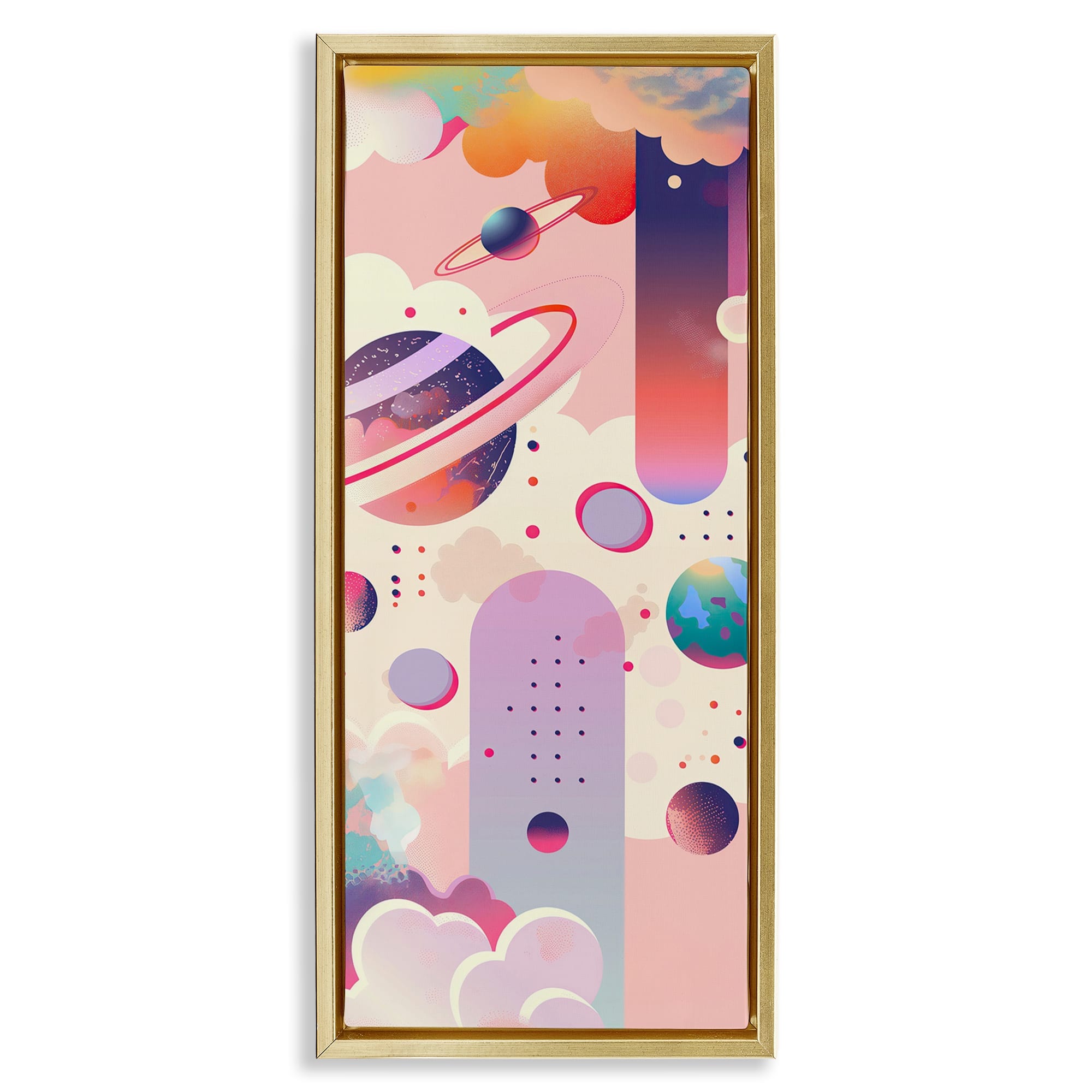 Stupell Industries BT-301-FFG-13X30 Surreal Geometric Planets Scene Floating Frame design by Wumples