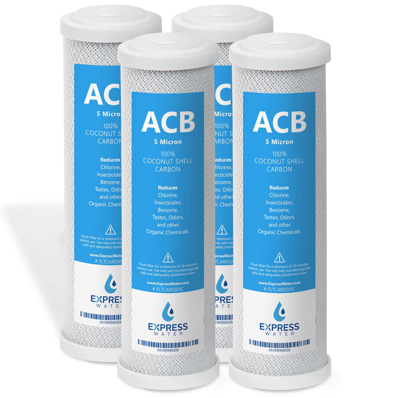 Express Water FLTCAR0504C FLTCAR0504C 4 Pack Activated Carbon Block ACB Carbon block Under sink Replacement Filter 4 -Pack