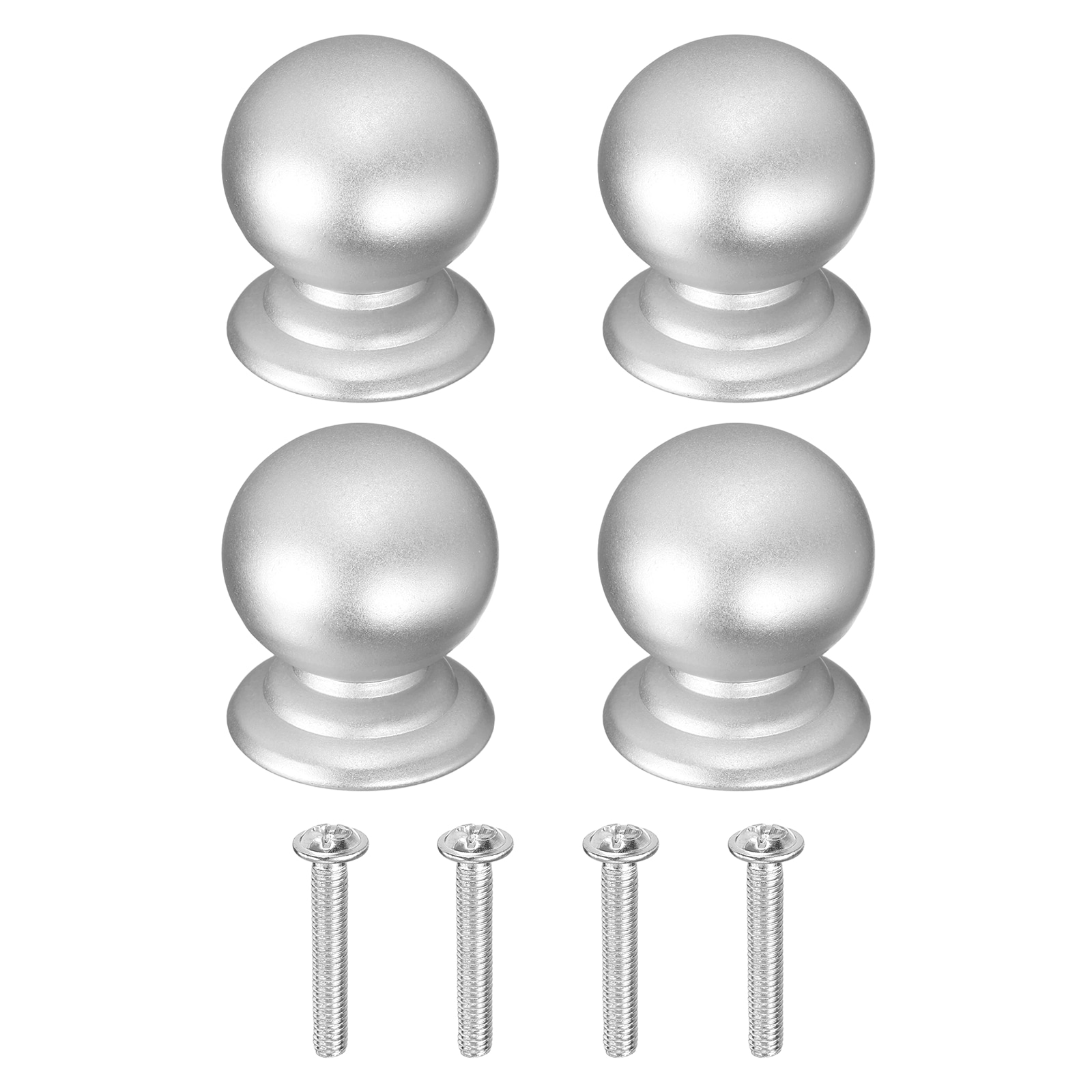 Unique Bargains 4pcs Cabinet Knobs 0.87in Solid Round Ball Shape Drawer Knobs Single Hole Aluminum Alloy Cabinet Handles Pulls with Screws for Kitchen Cabinets Bedroom Dresser Wardrobe Silver