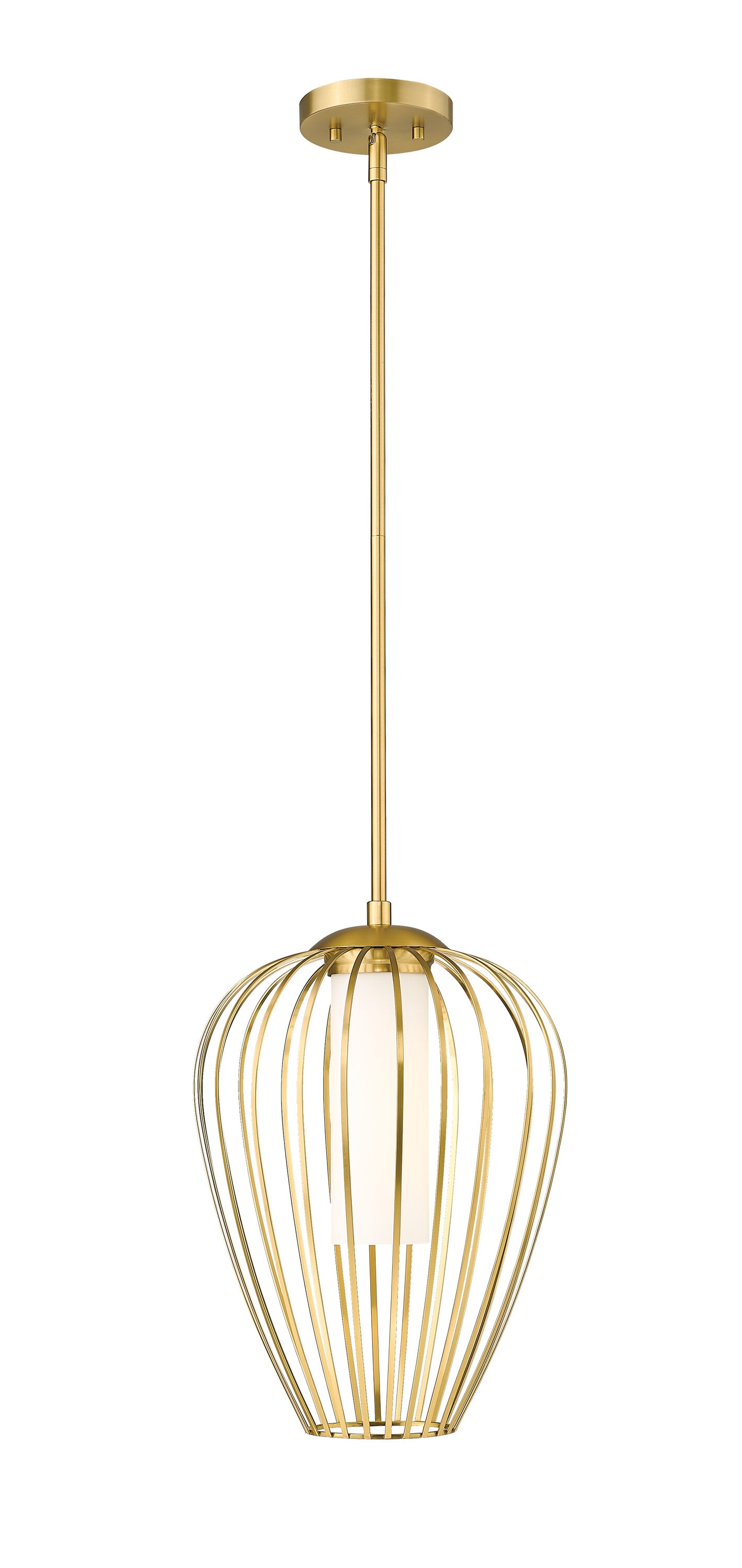 Modern Gold 12" Glass Pendant Light with Opal Shade