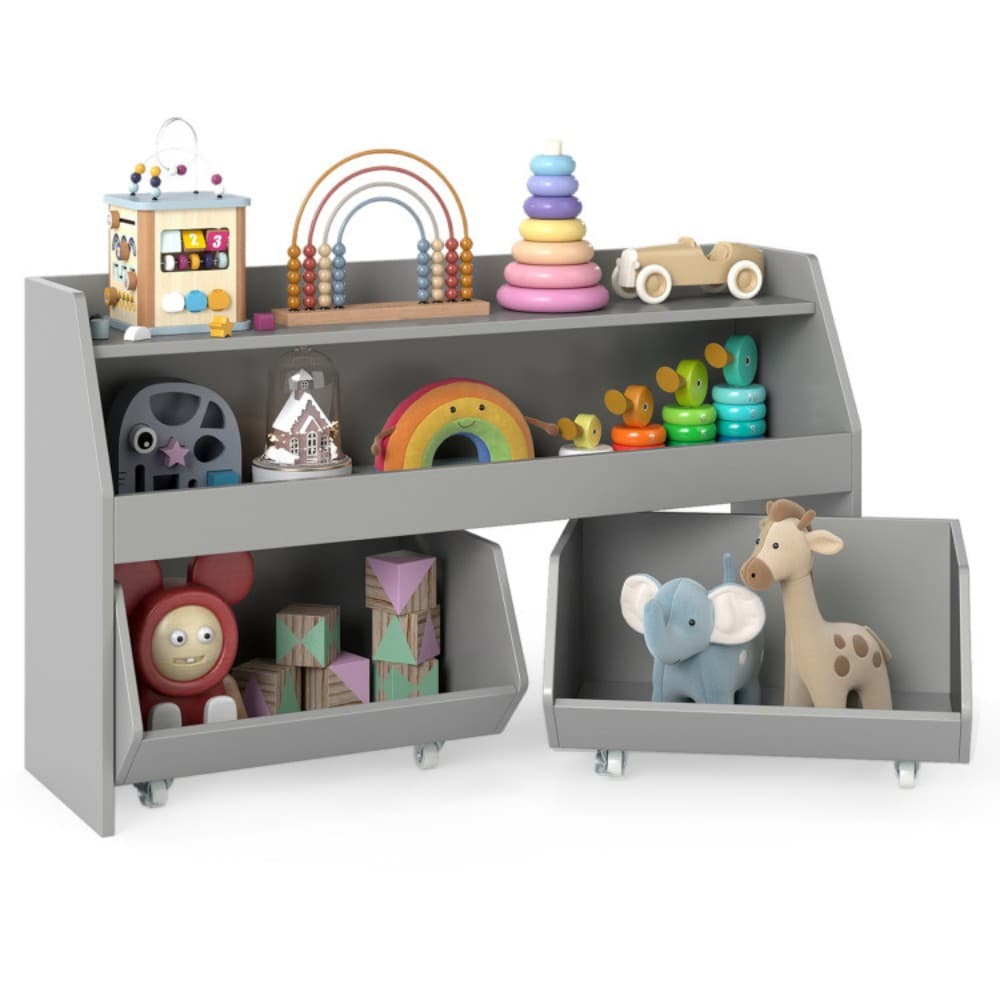 Fenbeli Kids Toy Storage Organizer Wooden Bookcase with 2 Movable Drawers