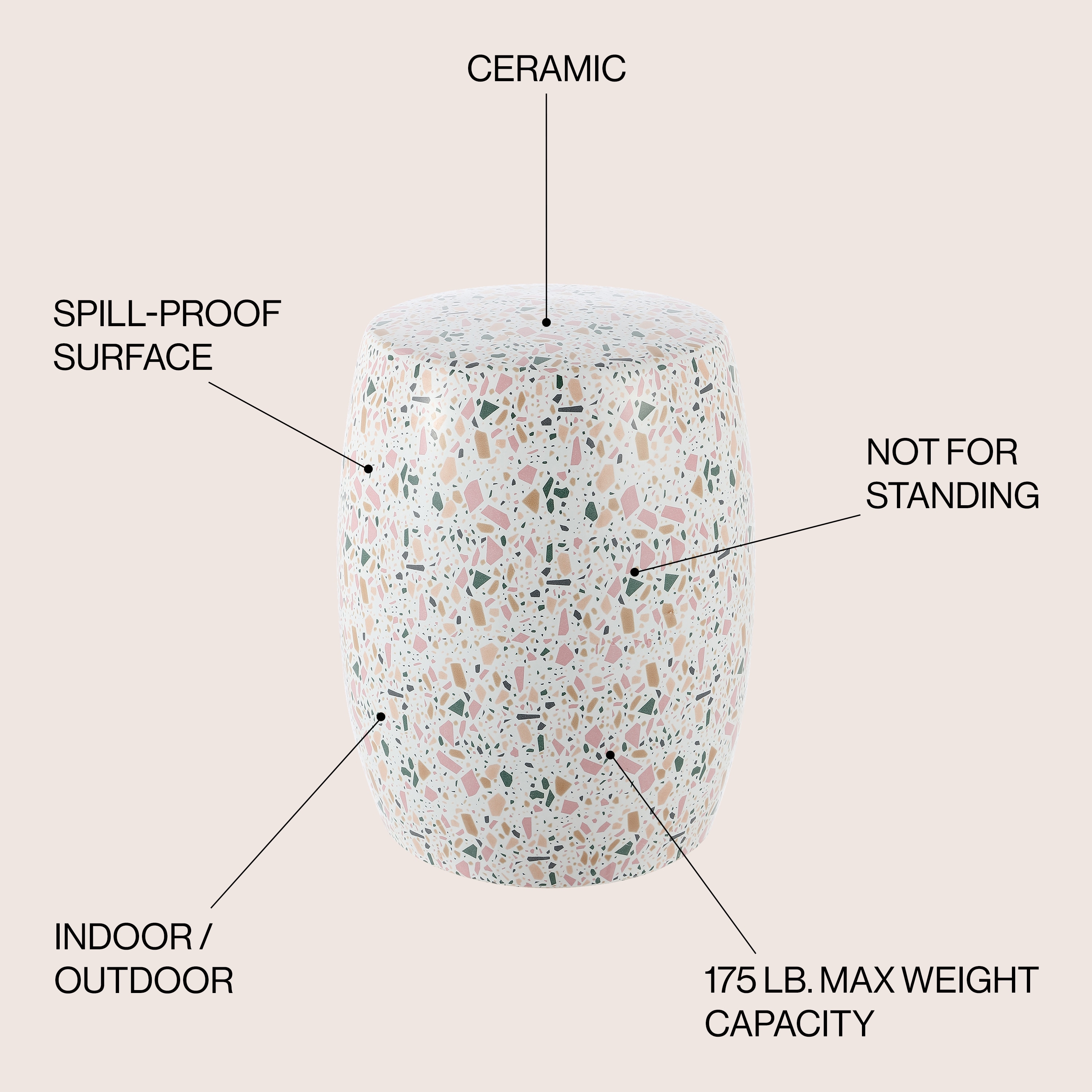 Chiara White Terrazzo Ceramic Garden Stool