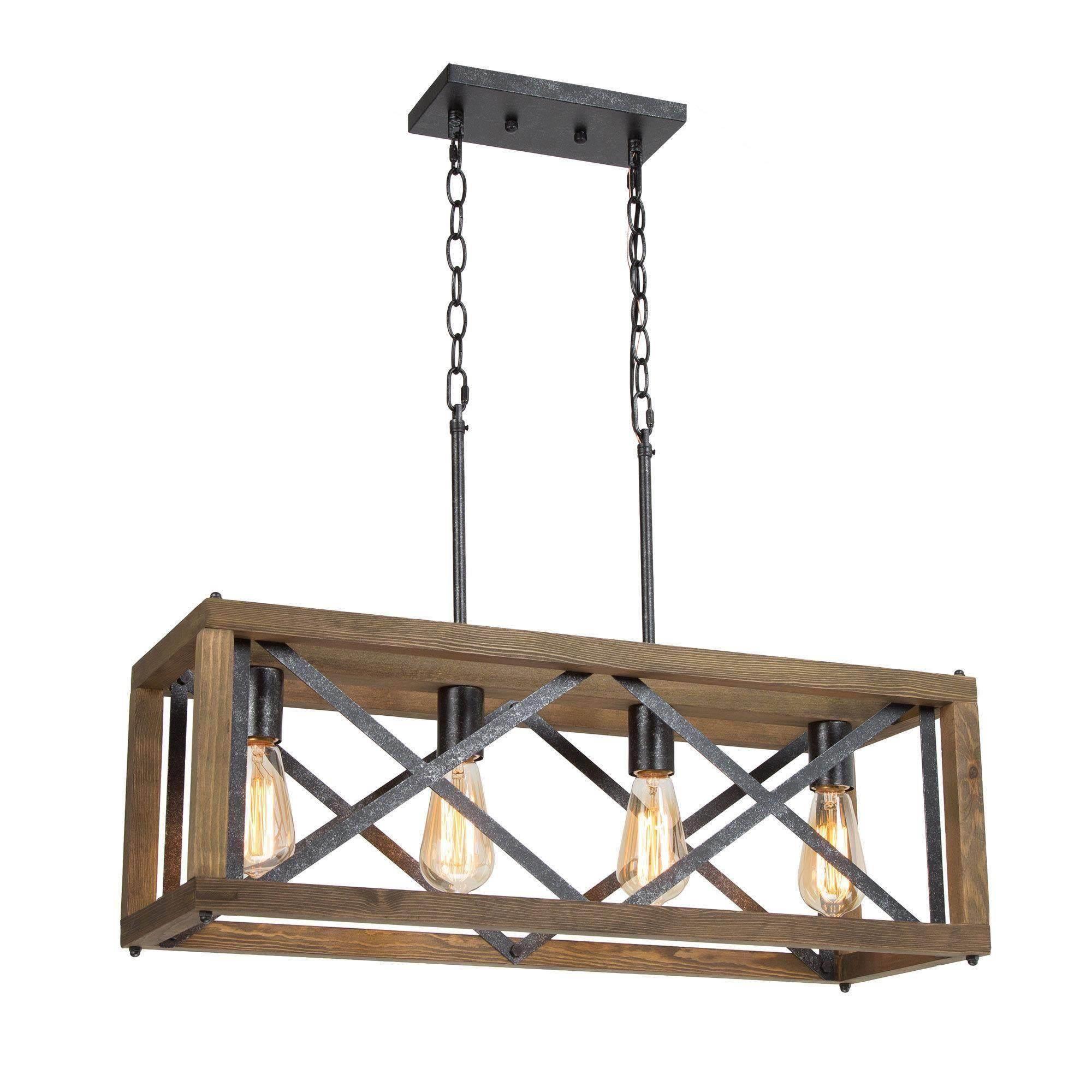 LNC BLAKE ANTIQUED NATURAL WOOD CHANDELIER 4 LIGHTS A03734 Home