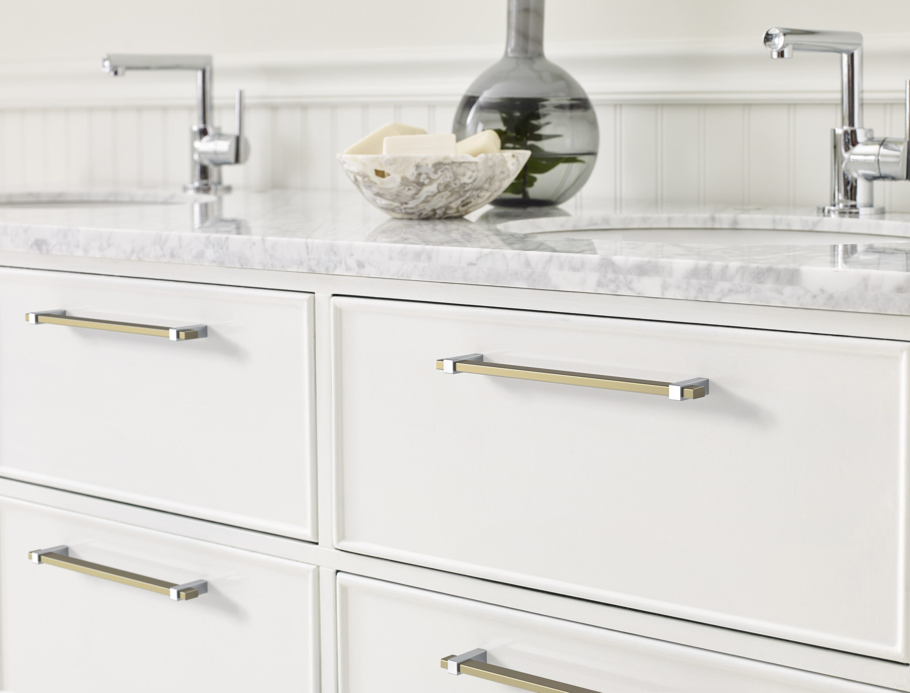 8-13/16 inch Golden Champagne and Polished Chrome Bar Cabinet Pull
