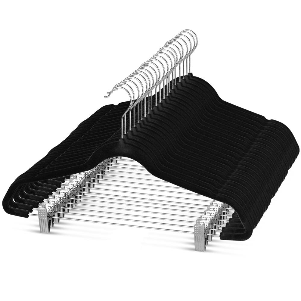 Basics Velvet Skirt Hangers with Clips 30-Pack Black 
