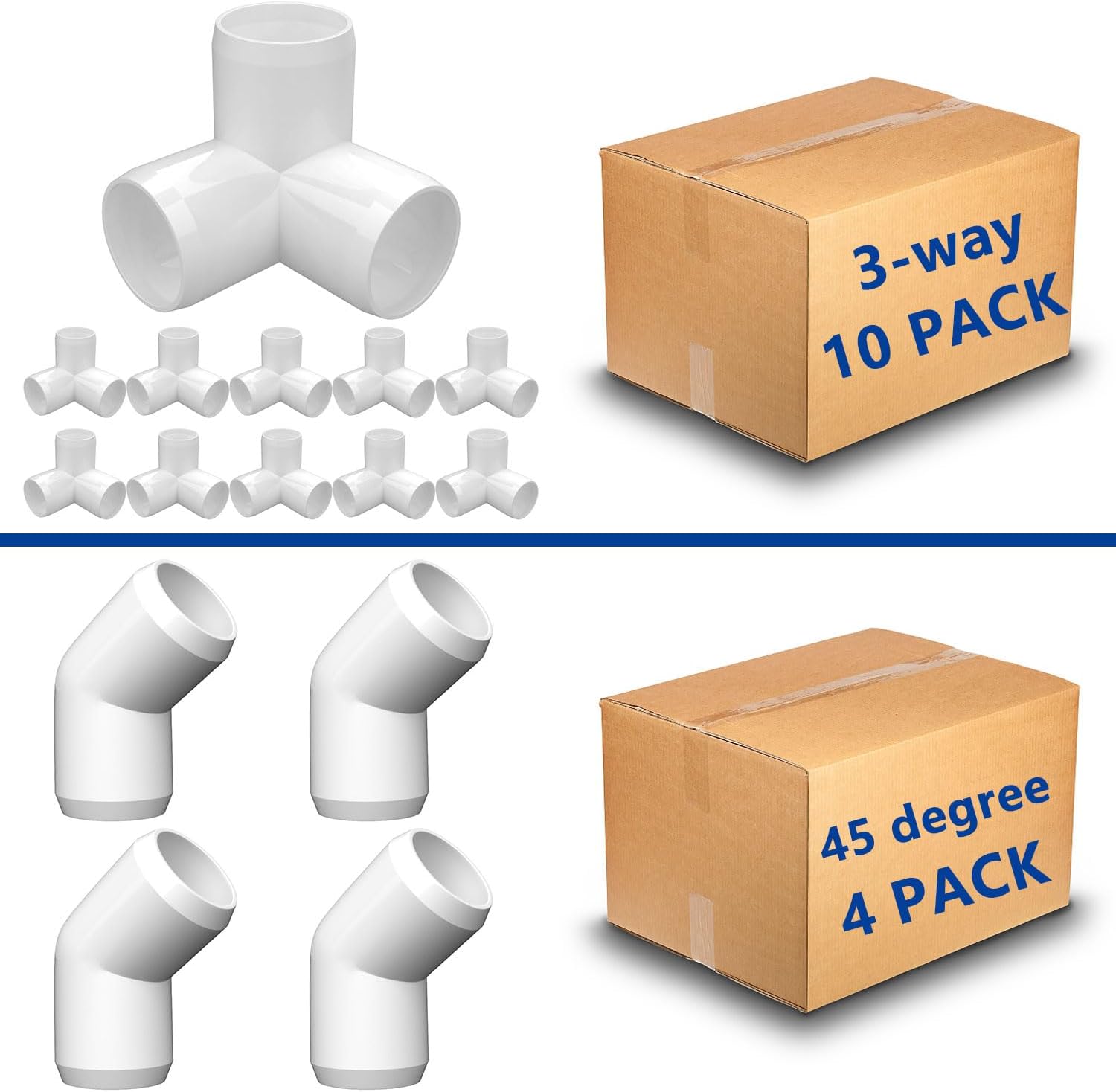 letsfix 1 Inch PVC 3 Way Fittings 10 Pack and 1 Inch PVC 45 Degree Elbow Fittings 4 Pack for DIY Furniture Frames