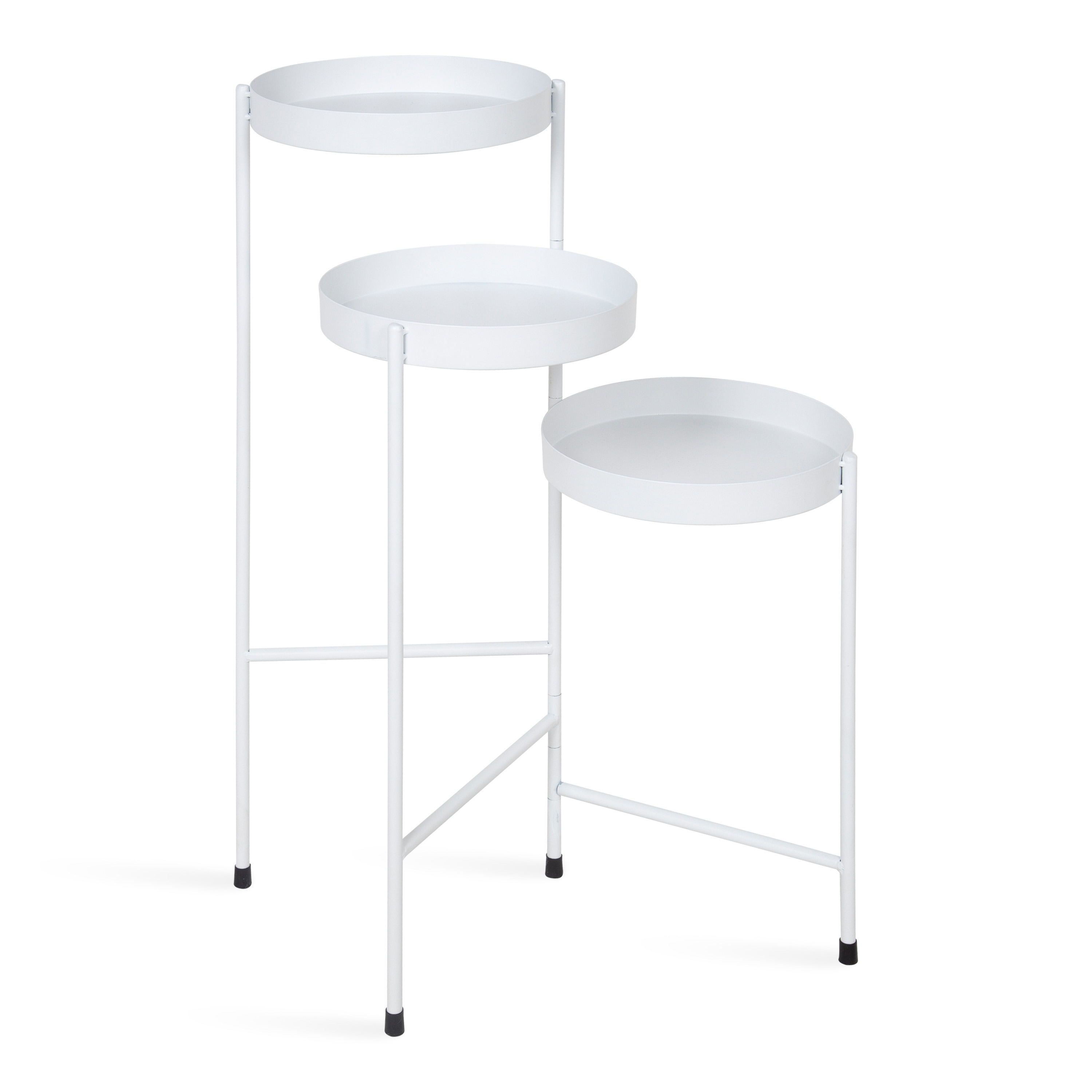 White Metal Tri-Level Plant Stand with Round Trays