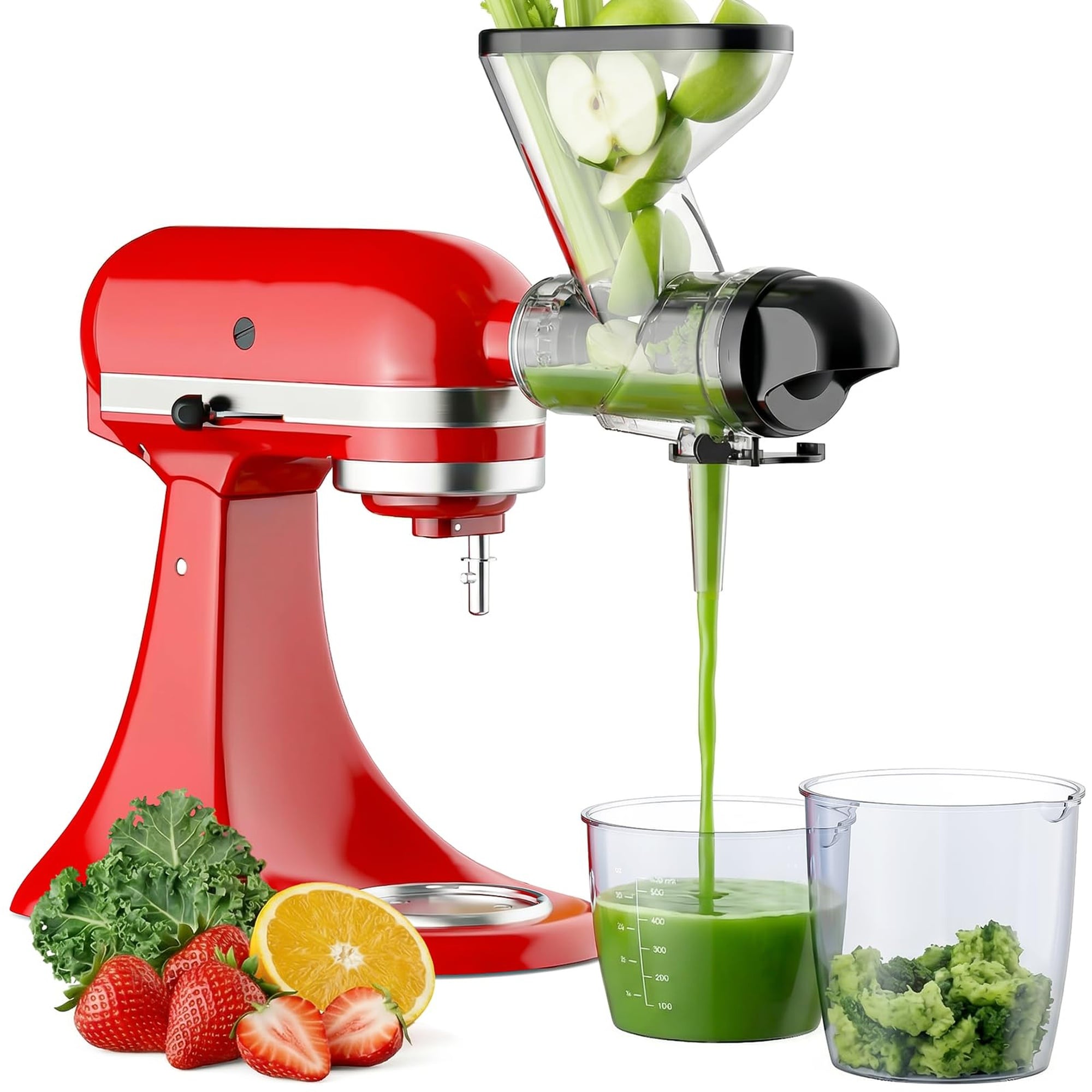 GVODE  Masticating Juicer Kitchen Attachment for Stand Mixer with Cold Press Dual Feed Chute