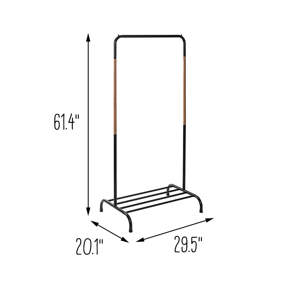 Black and Light Wood Portable Garment Rack with Shoe Shelf