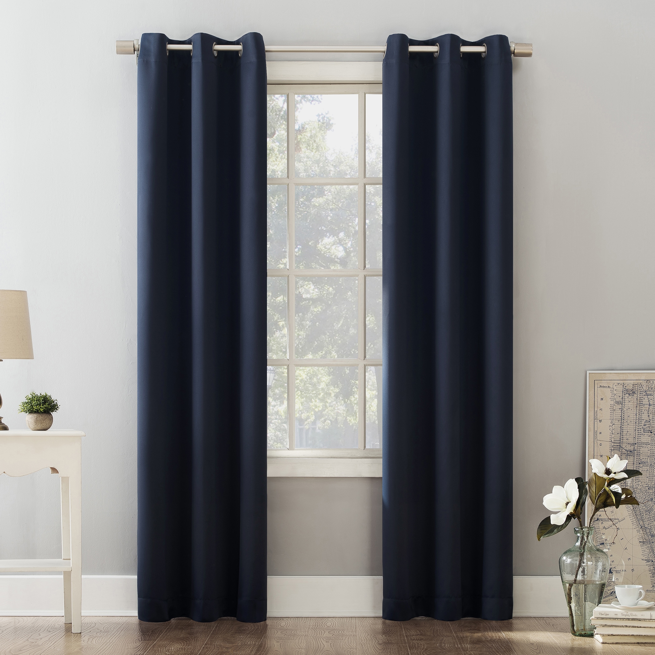 Sun Zero 95-in Navy Blackout Interlined Grommet Single Curtain Panel at ...