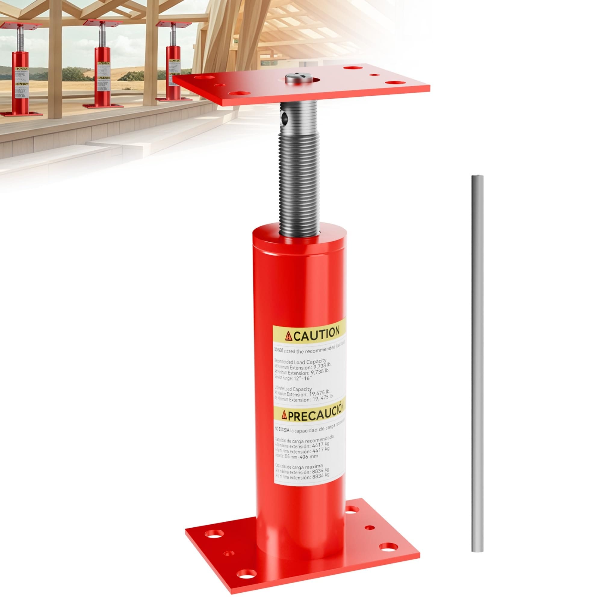 Etokfoks  adjustable basement floor jack 1 pack heavy duty steel red finish 12 to 16 inch height 5 by 5 inch base and 19475 pound load