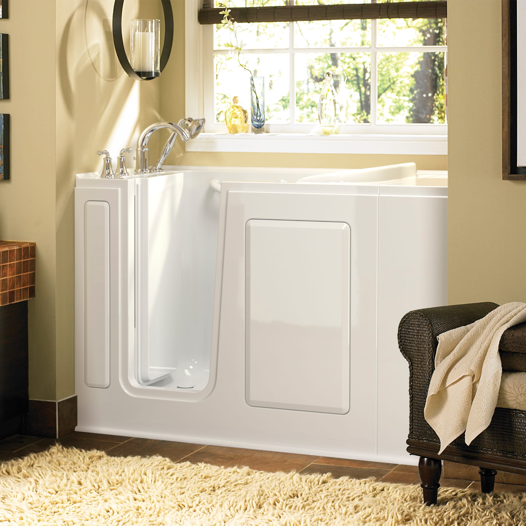 American Standard 2848.309.ALW 28.0-Inches x 48.0-Inches White Fiberglass Rectangular Walk-in Air bath with Faucet Hand Shower Drain ( Left Drain )