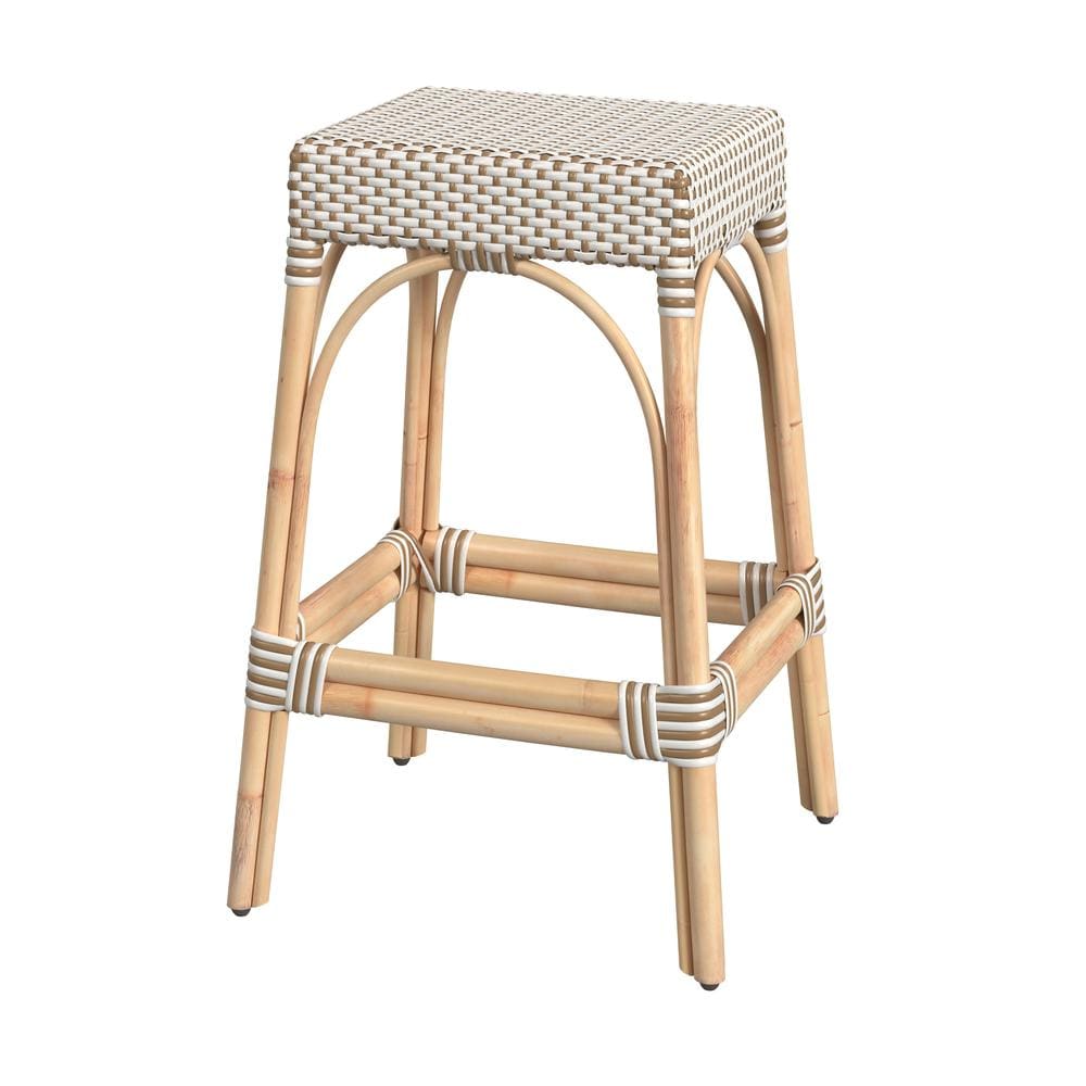 Butler Specialty 5604415 Robias Rectangular Rattan 30 Bar Stool White and Tan Dot