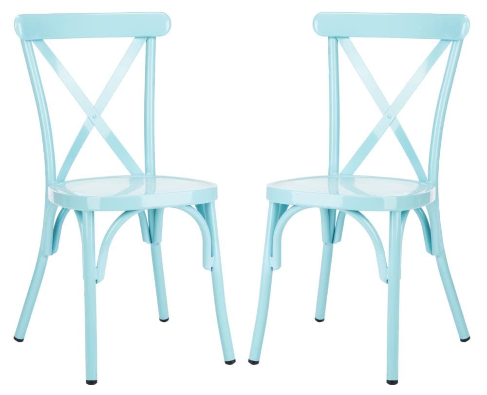 Safavieh PAT3005D-SET2 Axton Set of 2 Stackable Baby Blue Metal Frame Stationary Dining Chair(s) with Solid Seat