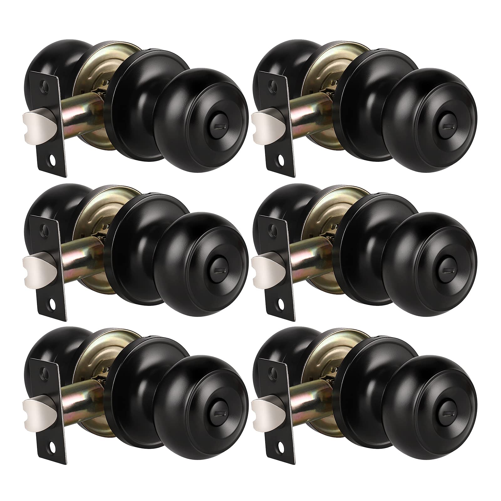 SenQWFa  Privacy Door Knob Matte Black Round Interior Door Knob with Lock for Bathroom Bedroom and Interior Doors Fits One and Three Eighths to