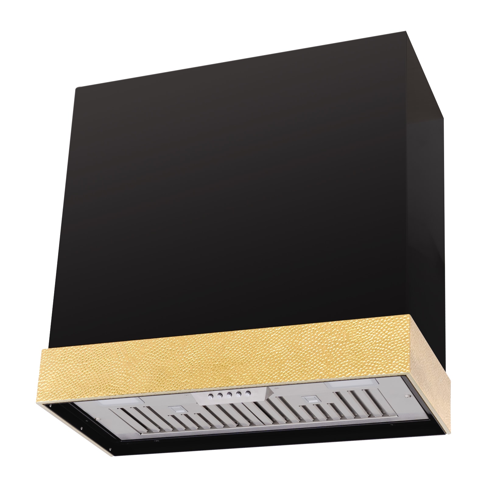 Akicon AK-HS30HD-JBG 30 inch Ducted 600-CFM Black with Gold Wall-Mounted Range Hood with Charcoal Filter
