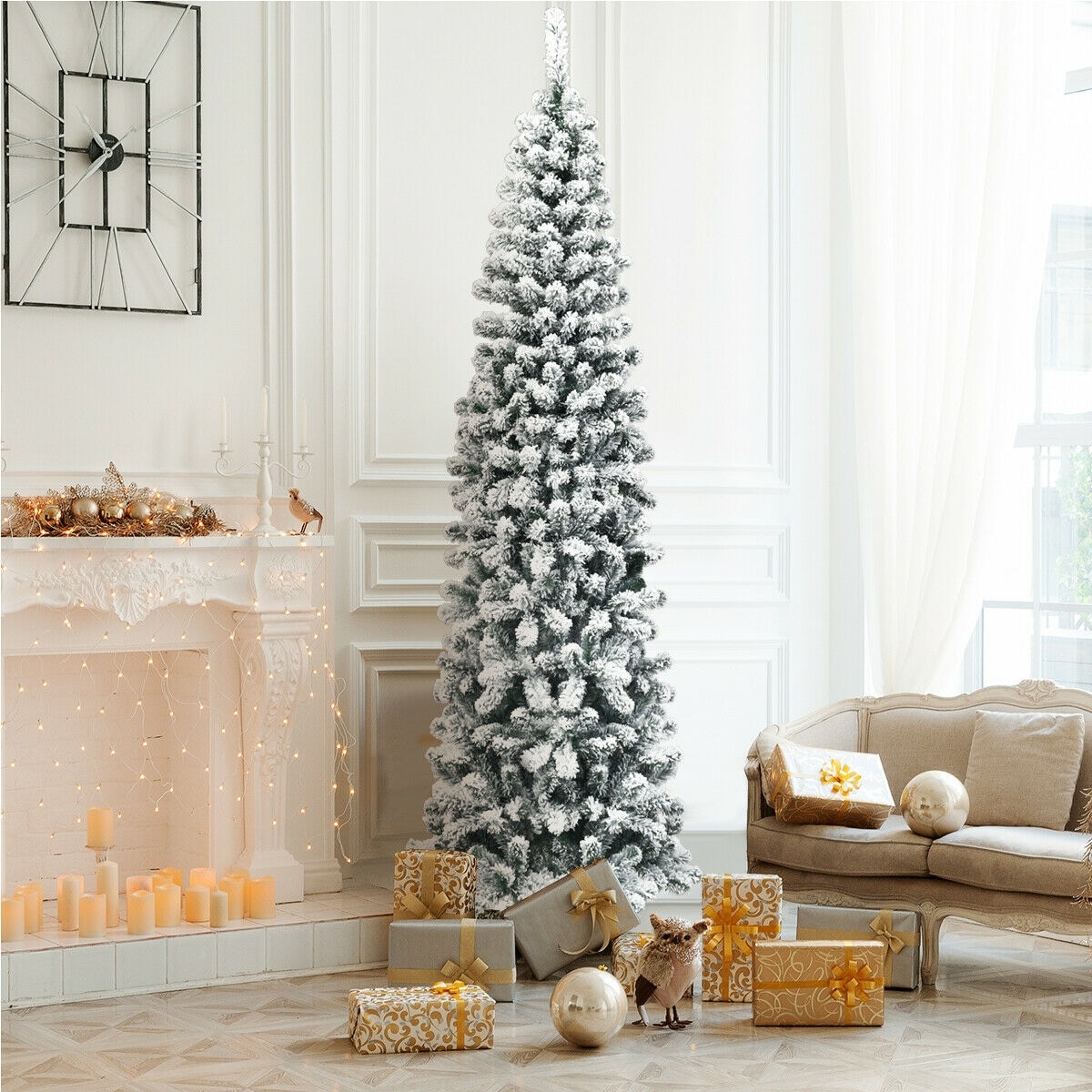 Forclover HYFW-TR800 7.5-Feet Pencil Flocked Artificial Christmas Tree