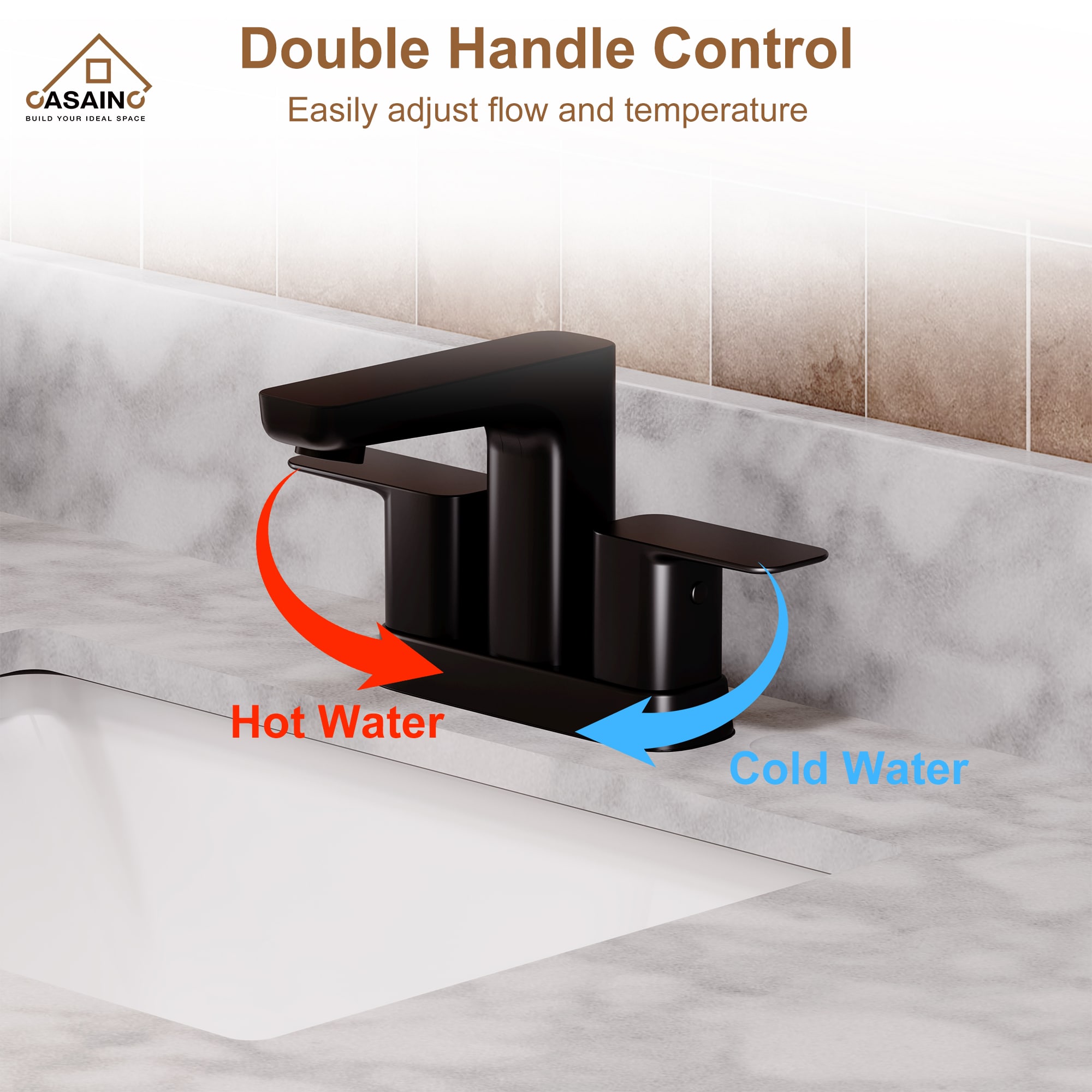 Matte Black Double Handle Mid Arc Bathroom Faucet