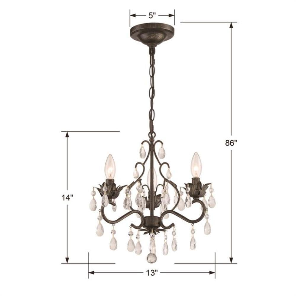 Elegant English Bronze Mini Chandelier with Clear Hand-Cut Crystals