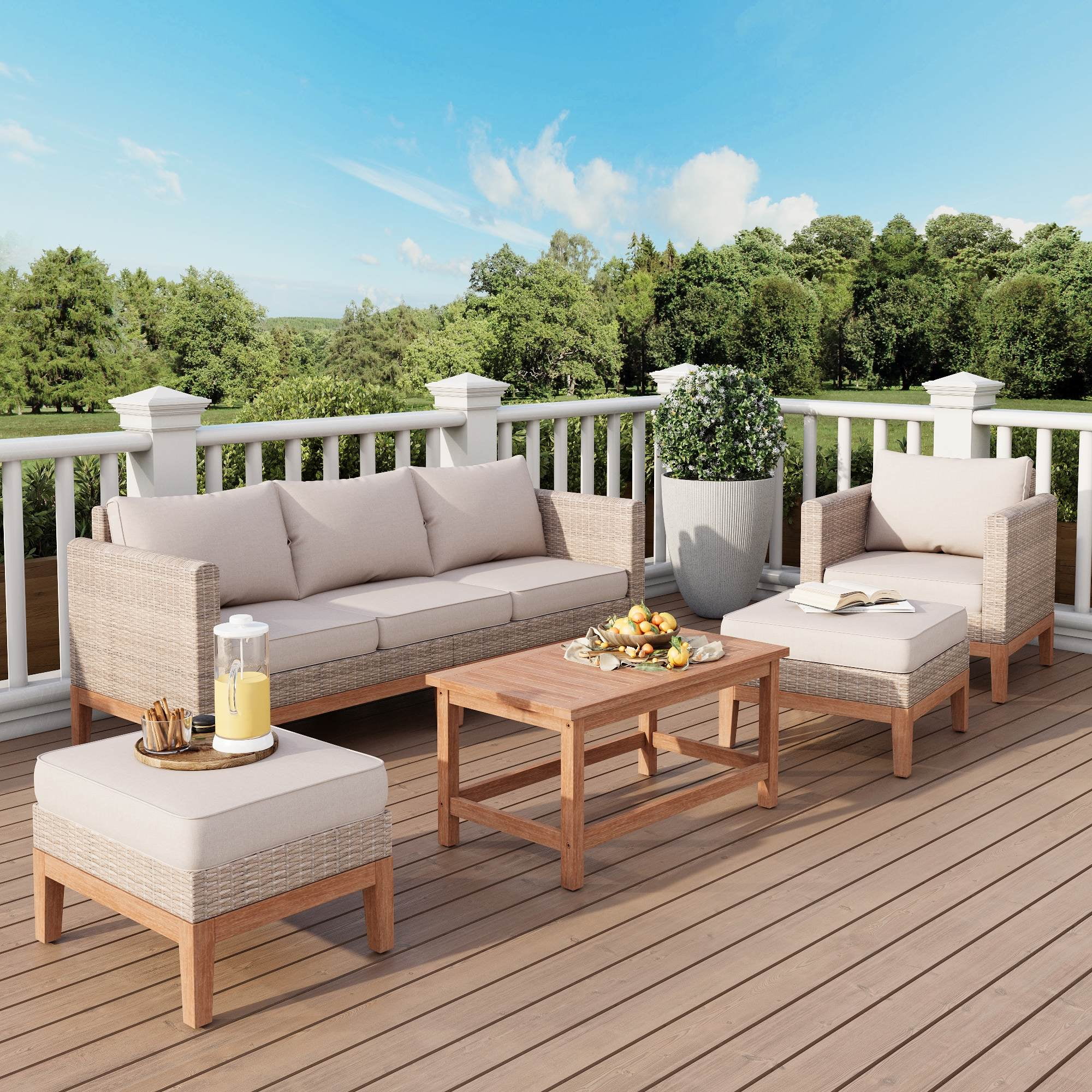 Sunshine Valley PV-109 5 -Piece Wicker Patio Sofa Conversation Set with Tan CUSHION PRO Cushions