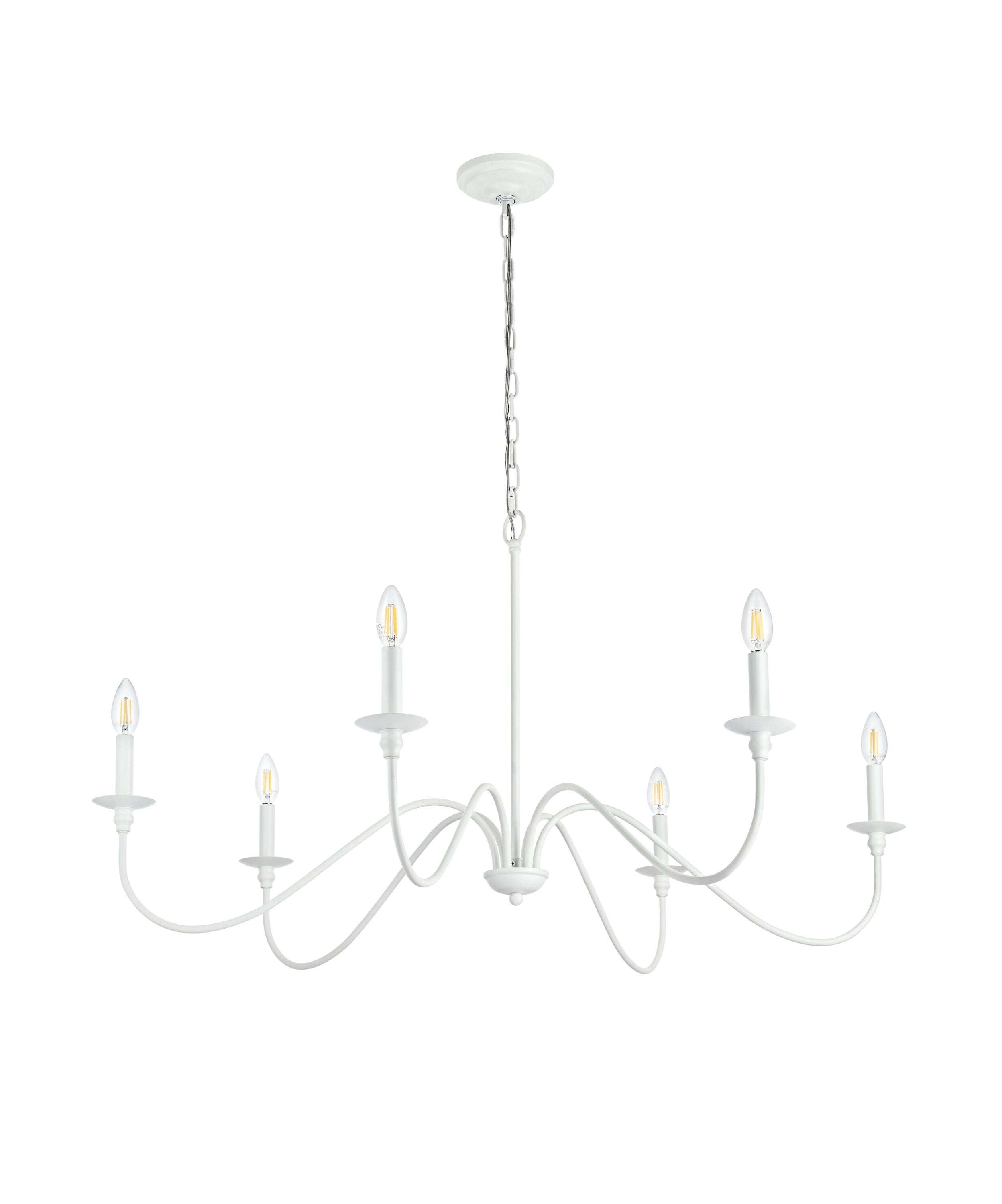 White Iron 6-Light Candle Chandelier with Adjustable Chain