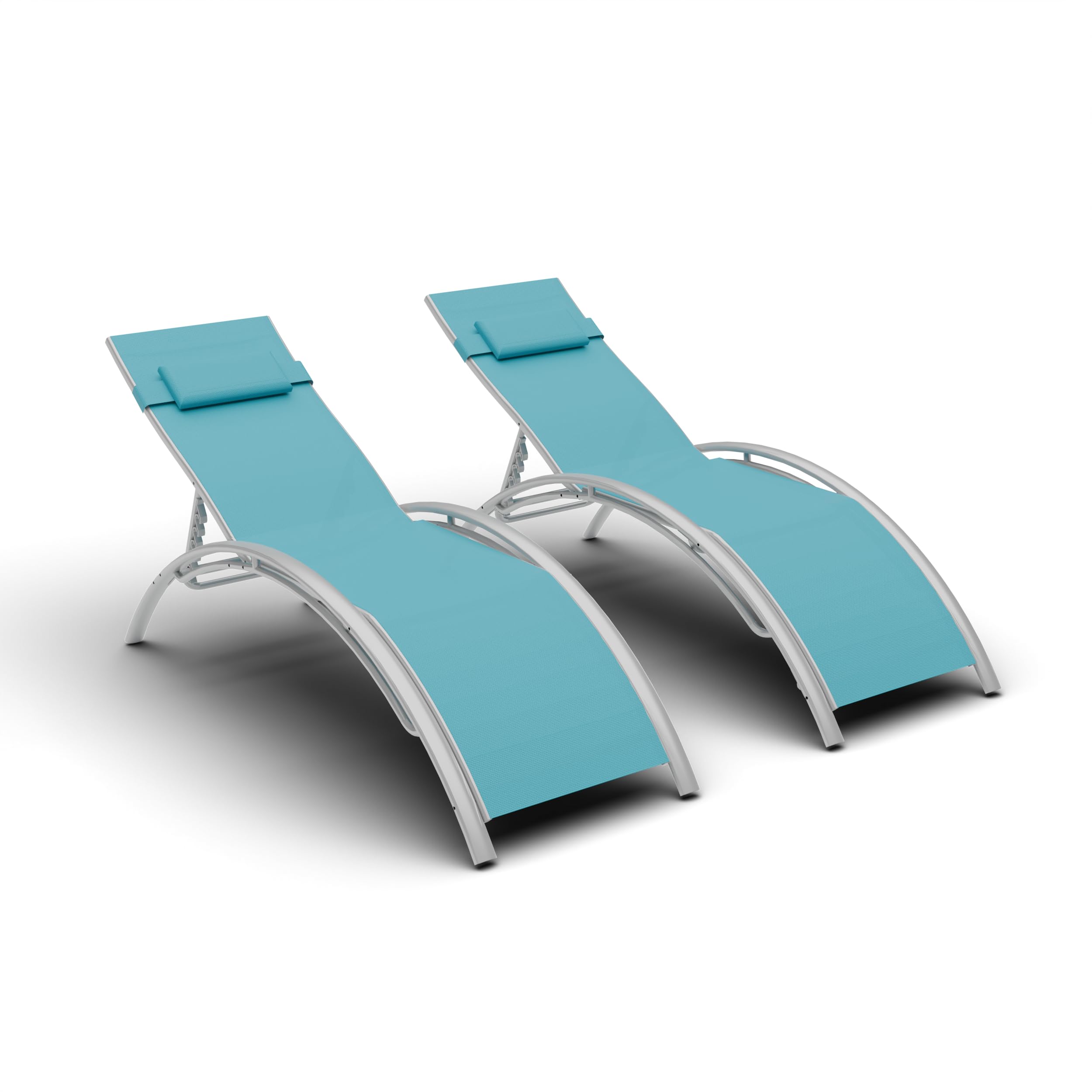 Garvee Outdoor Chaise Lounge Chairs Set of 2 3 Position Backrest Aluminum Pool Chaise Lounges Pool Garden Beach Backyard All Weather Design Blue