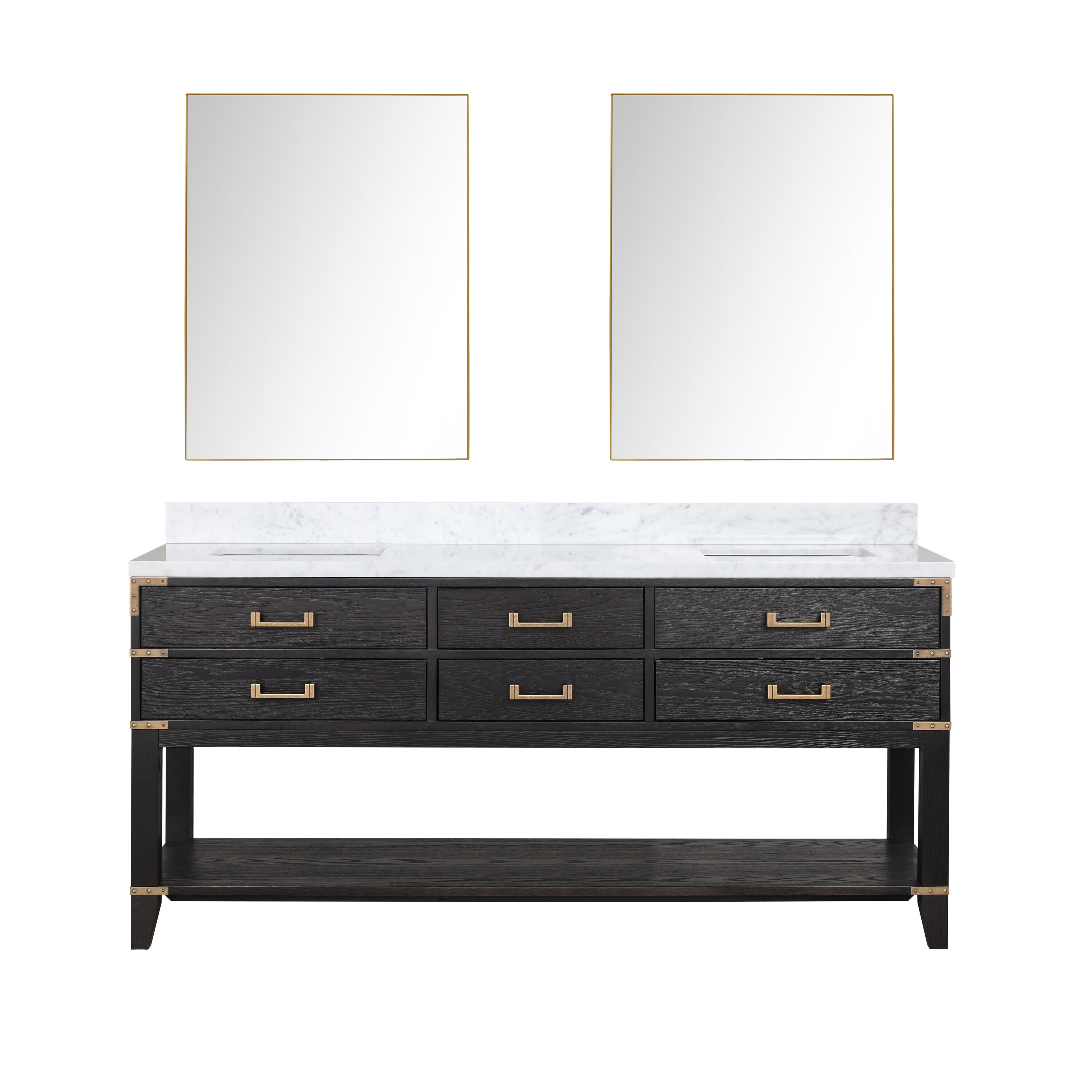 Lexora LVGR72DJ110 Greenberg 72-in Black Oak Undermount Double sink Bathroom Vanity with White Carrara Marble Marble Top (Mirror Included)