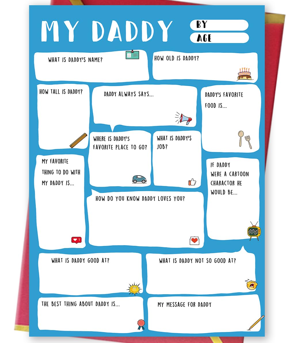 KIWDZFU  Fathers Day Greeting Card with Q and A Design for Dad from Son or Daughter Includes Red Envelope durable home and
