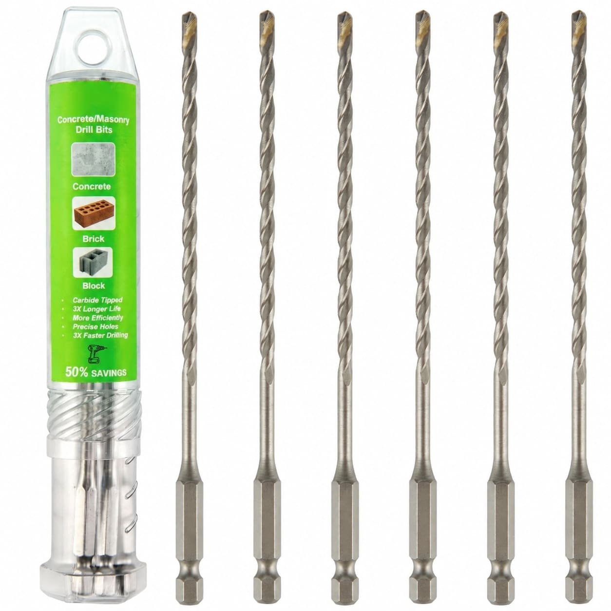 AKSCYZM 5 slash 32 inch by 6 inch Masonry Drill Bits Carbide Tipped Hex Shank for Concrete Brick Stone Cement 6 Pack durable home and garden #LAK0818K450