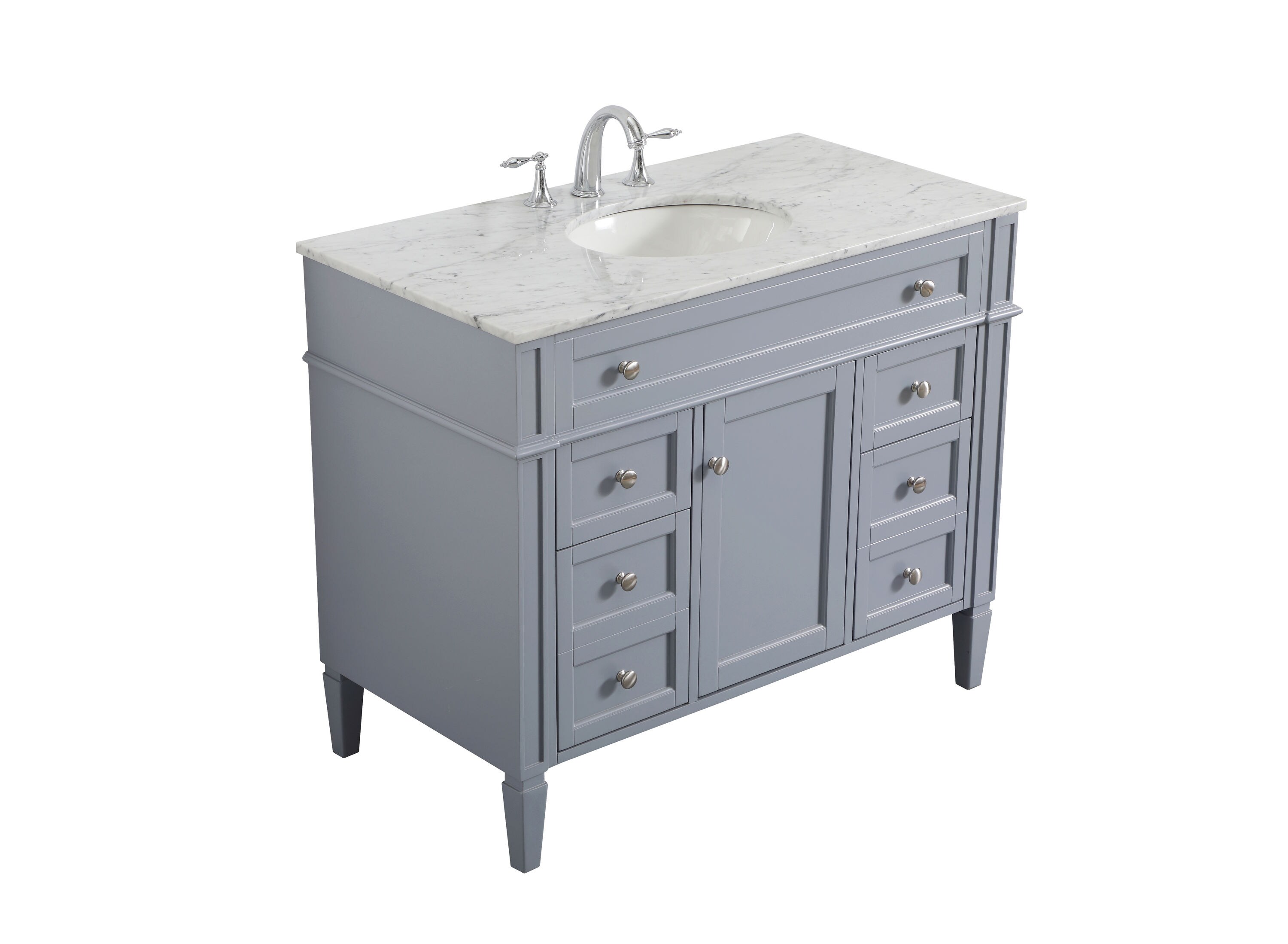 Gray Solid Wood and Marble Single Bathroom Vanity with Porcelain Sink