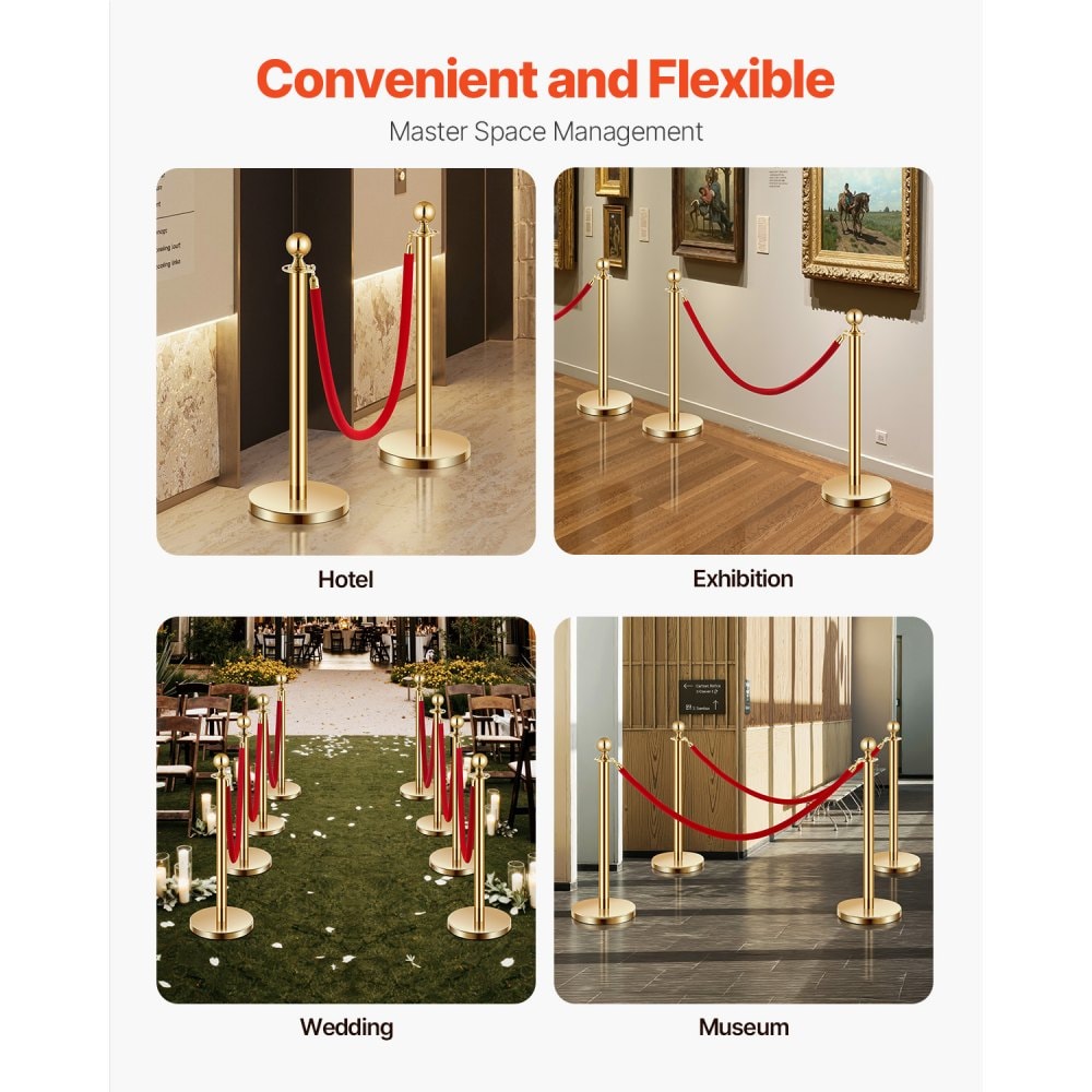 Slickblue 35.04 in 4 Piece Gold Portable Crowd Control Barrier with Red ...