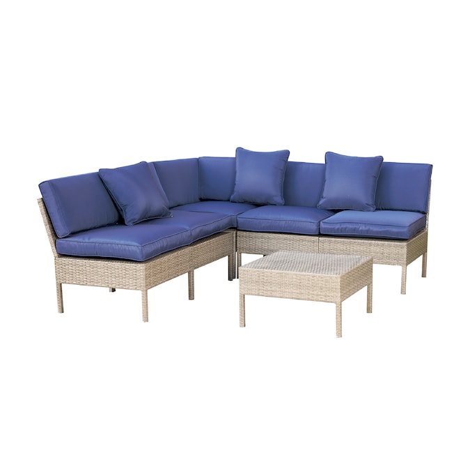 Top Home Space Rattan Outdoor Sectional, Outdoor Furniture With Blue Cushions