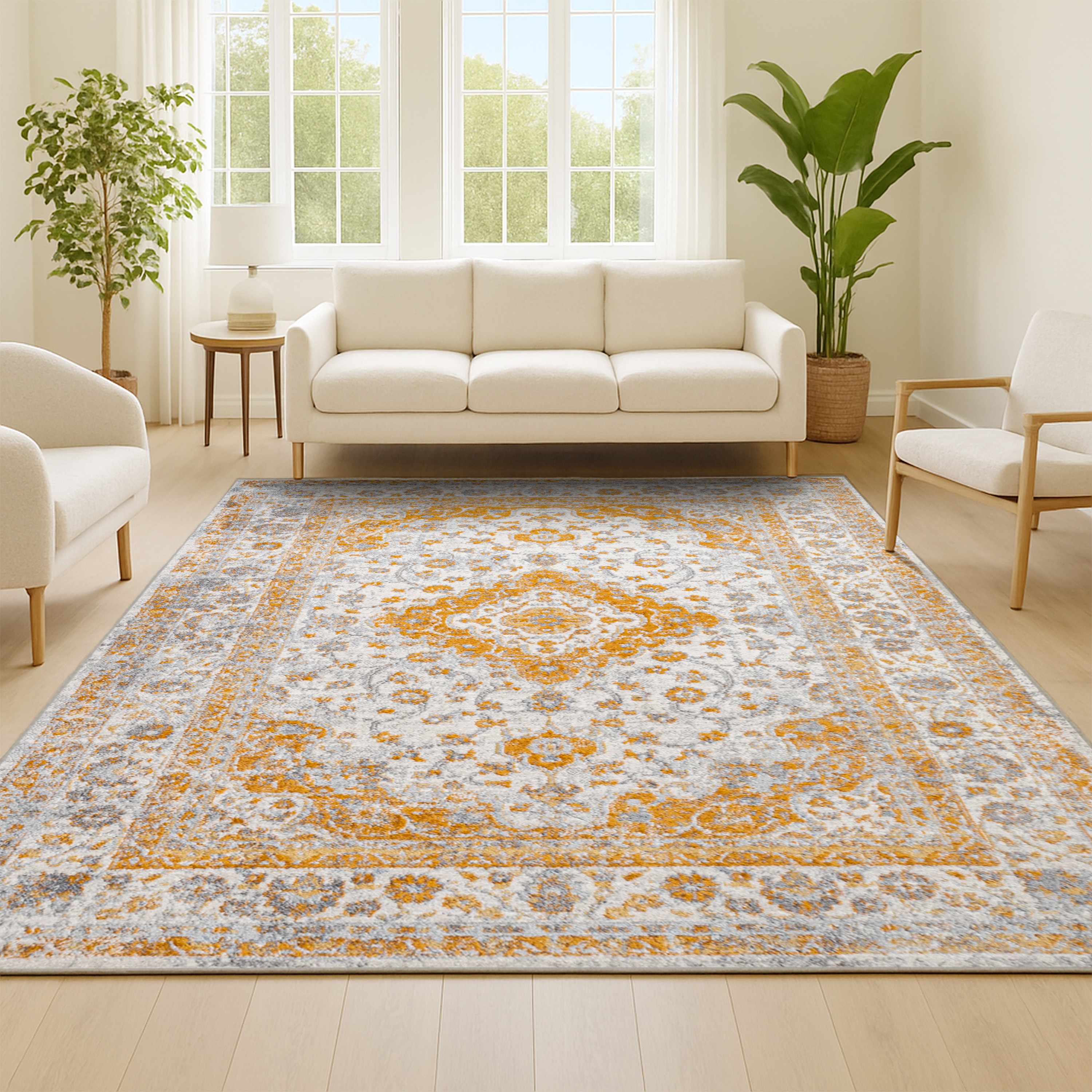 JONATHAN  Y MDP212B-8 MODERN PERSIAN Indhira 8 x 10 (ft) Loomed Polypropylene Orange/Cream Rectangular Indoor Medallion Persian Area rug