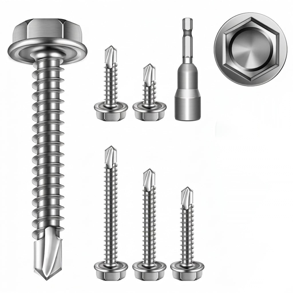Etokfoks  110pcs Pack 8 x 1 2 3 4 1 1 1 4 1 1 2 in Silver Rustproof Hex Drive Washer Head Self Drilling Sheet Metal Screws