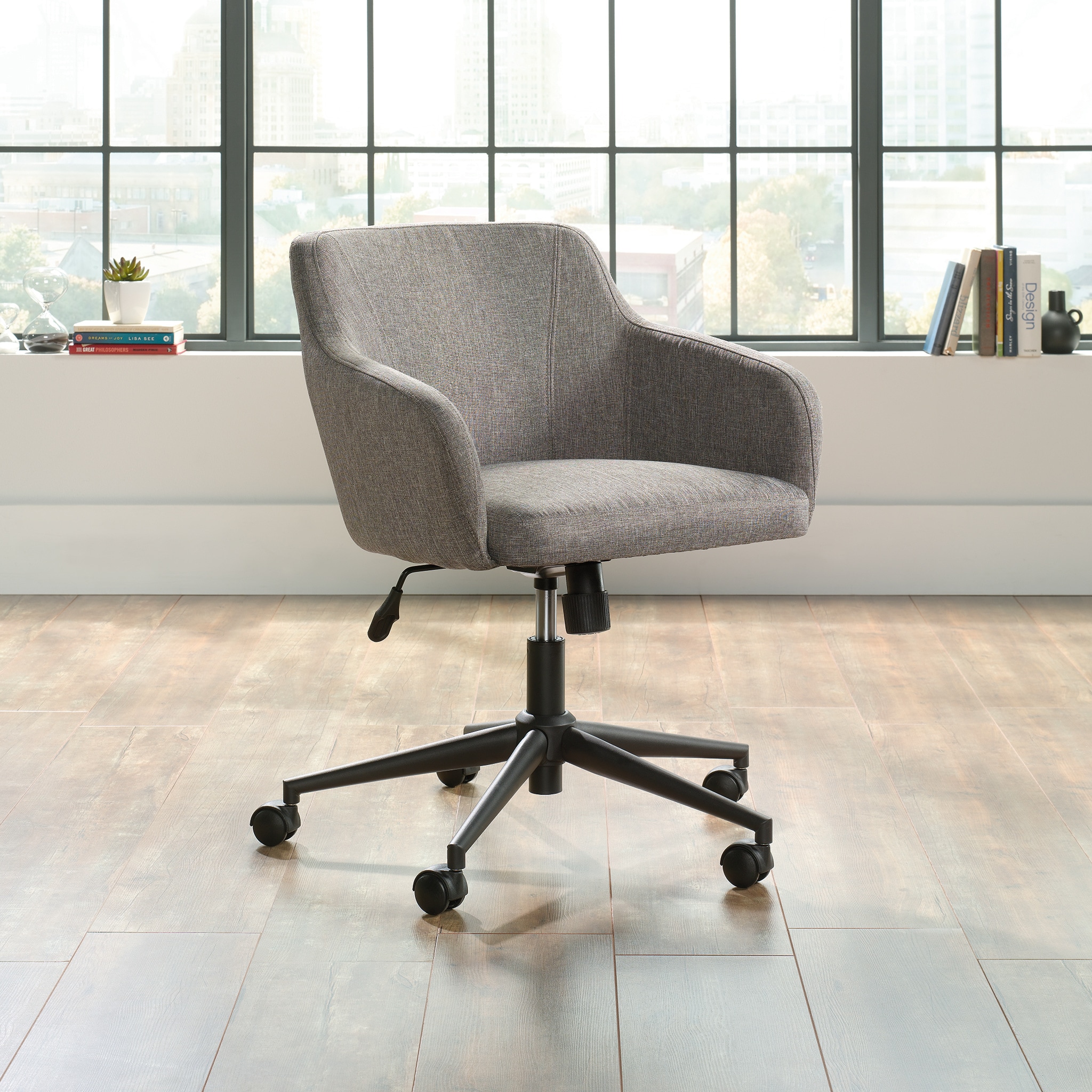 allen + roth Grey Transitional Adjustable Height Swivel Upholstered Task  Chair in the Office Chairs department at 