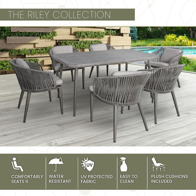 Mod Furniture Riley 7 Piece Patio Dining Set With Gray Cushions In The Sets Department At Com - Contemporary Outdoor Dining Furniture Clearance