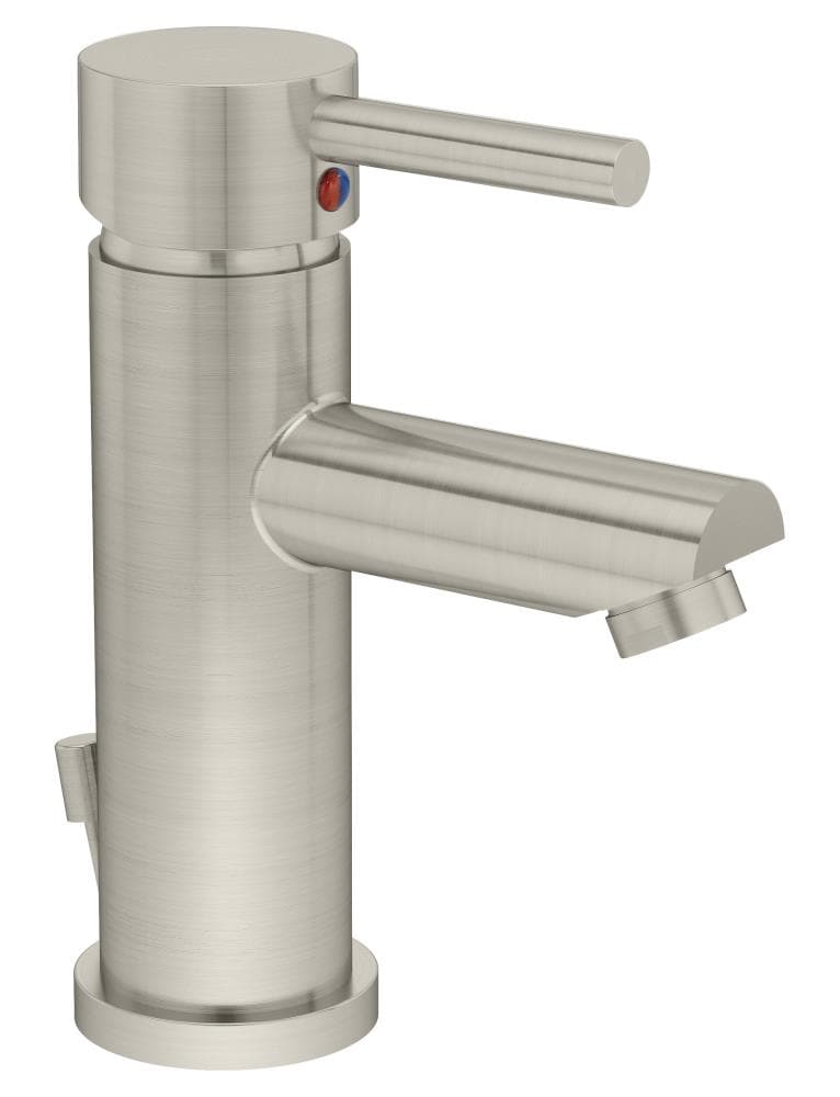 Symmons SLS-3512-STN-1.0 Dia Satin nickel Single hole 1-handle WaterSense Low-arc Commercial/Residential Handle Bathroom Sink Faucet with Drain