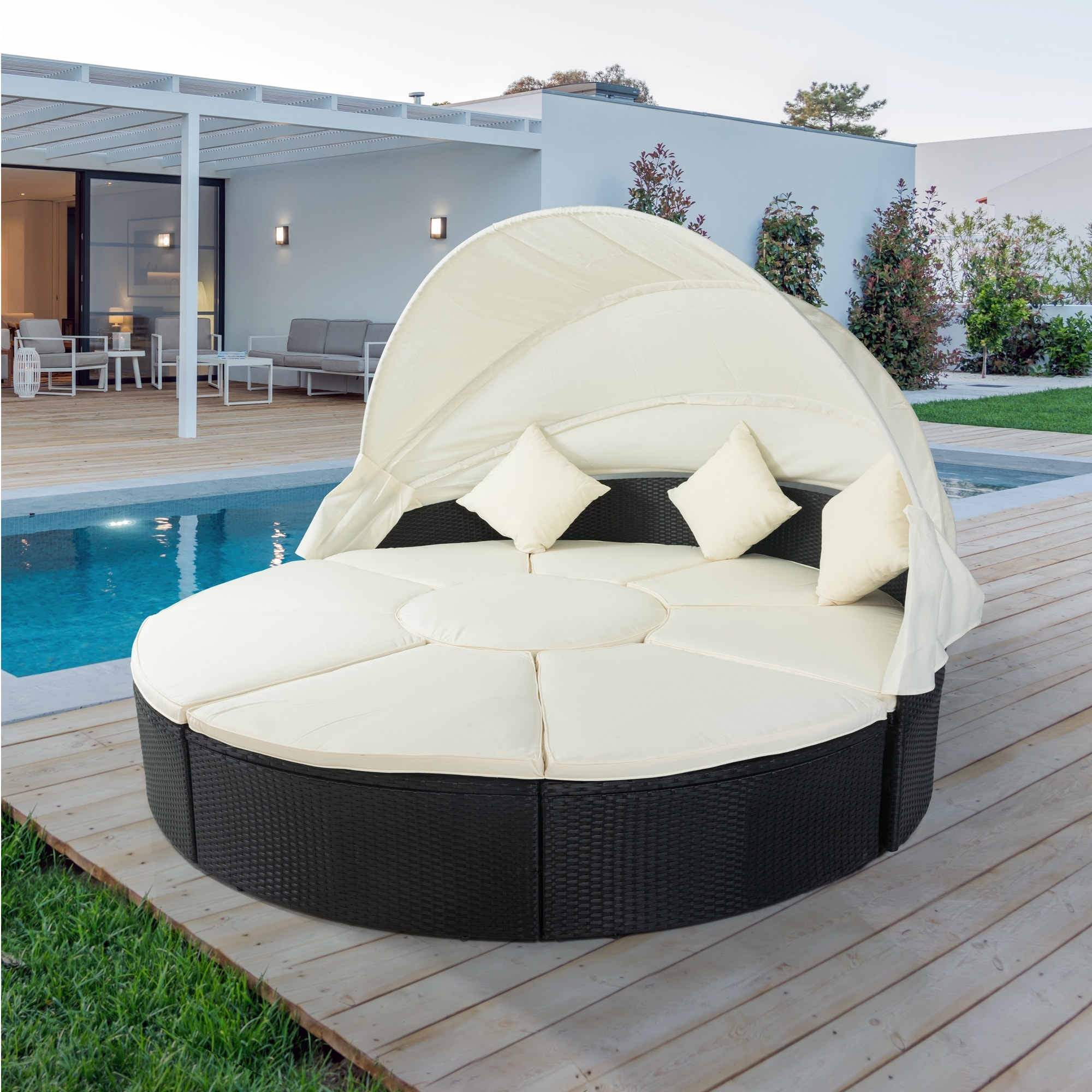 Nestfair PB20024B 9-Piece Wicker 2 Patio Sofa Conversation Set with Off-white Cushions
