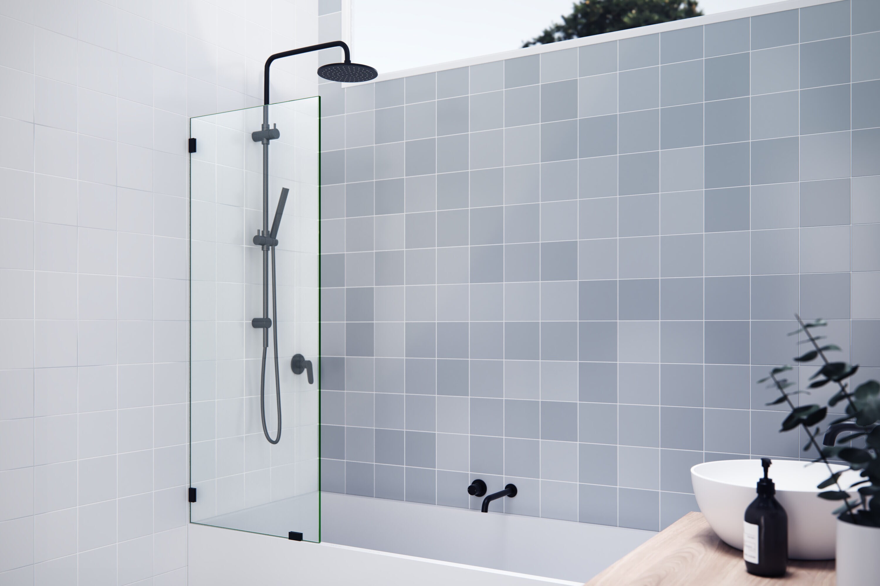 Glass Warehouse GW-BF-24-MB Matte Black 24-in W x 58.25-in H Frameless Fixed Bathtub door 3/8-in Thick Tempered Glass